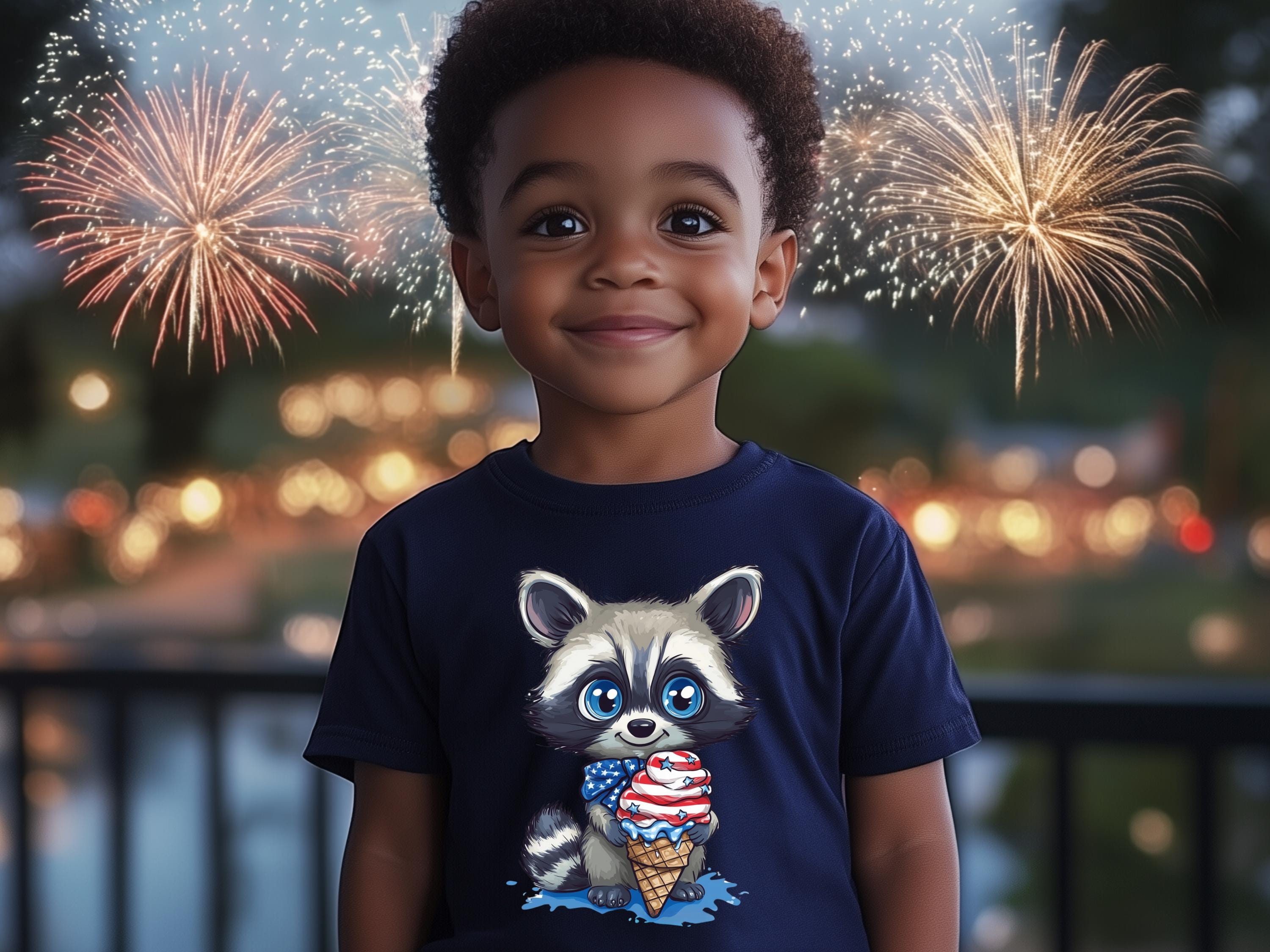 Cute Patriotic Raccoon Holding Ice Cream PNG