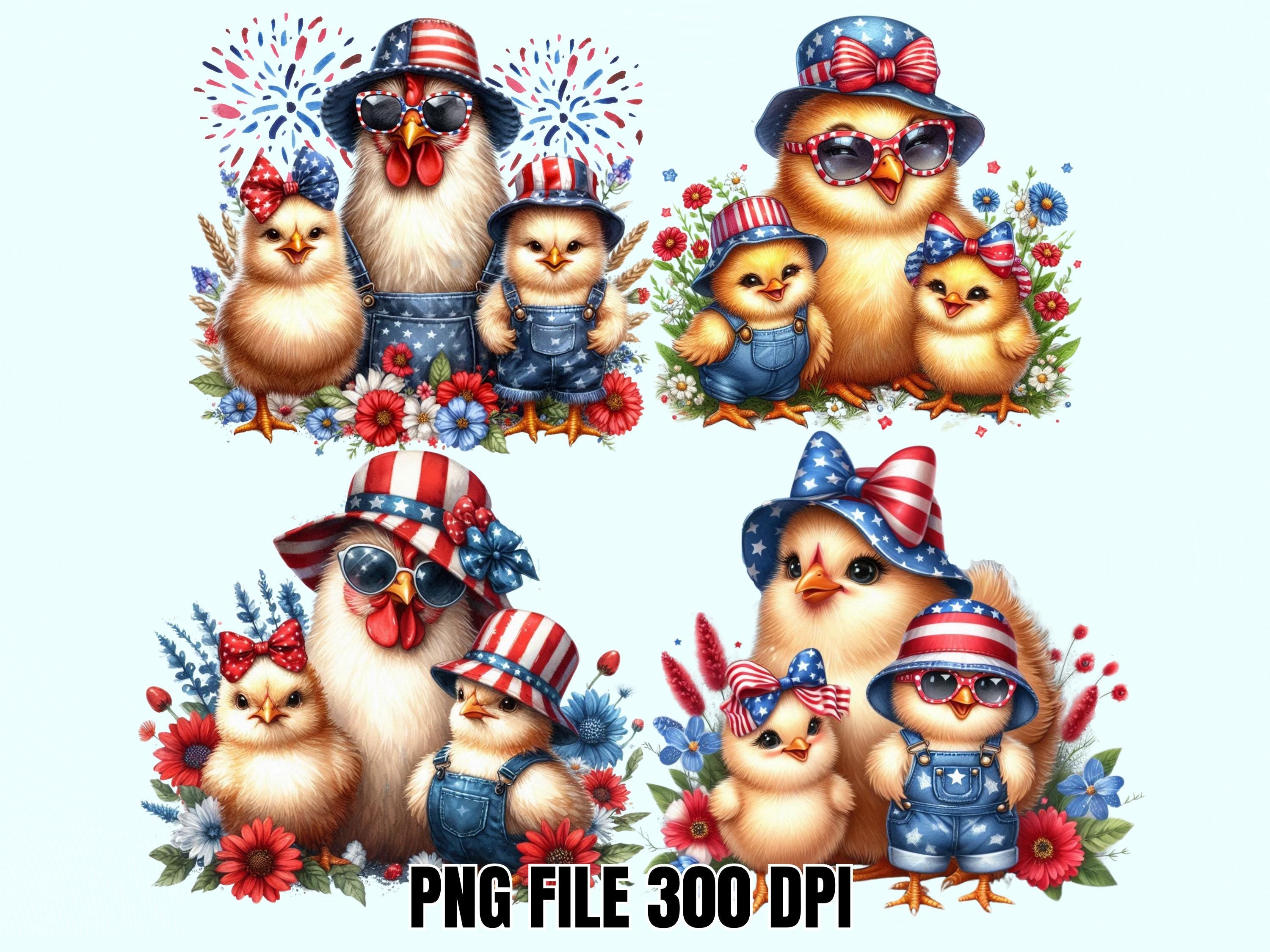 Cute Patriotic Cool Chickens PNG,