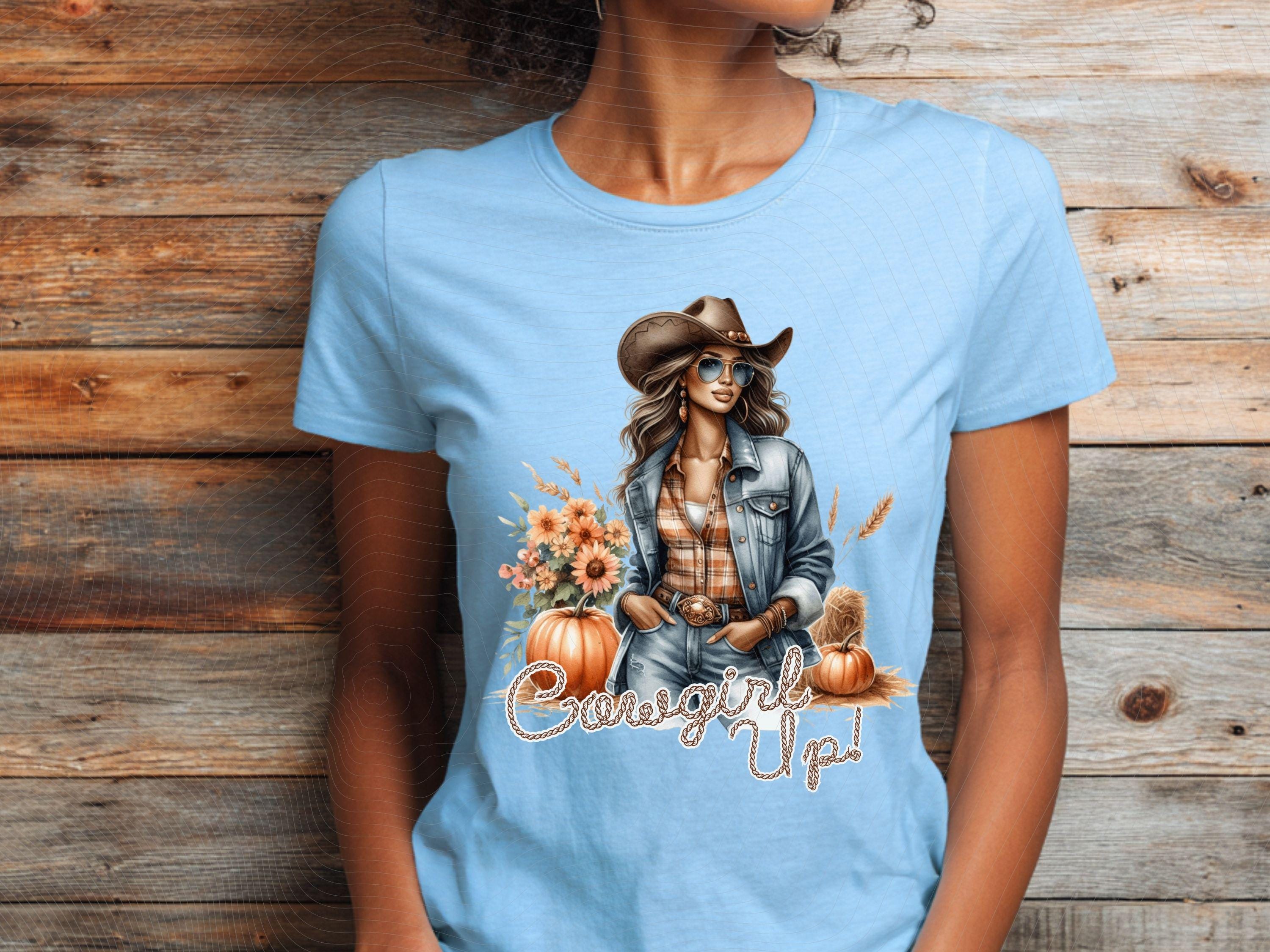 Cowgirl Up Fall Retro Western Cool Melanin Girl PNG,