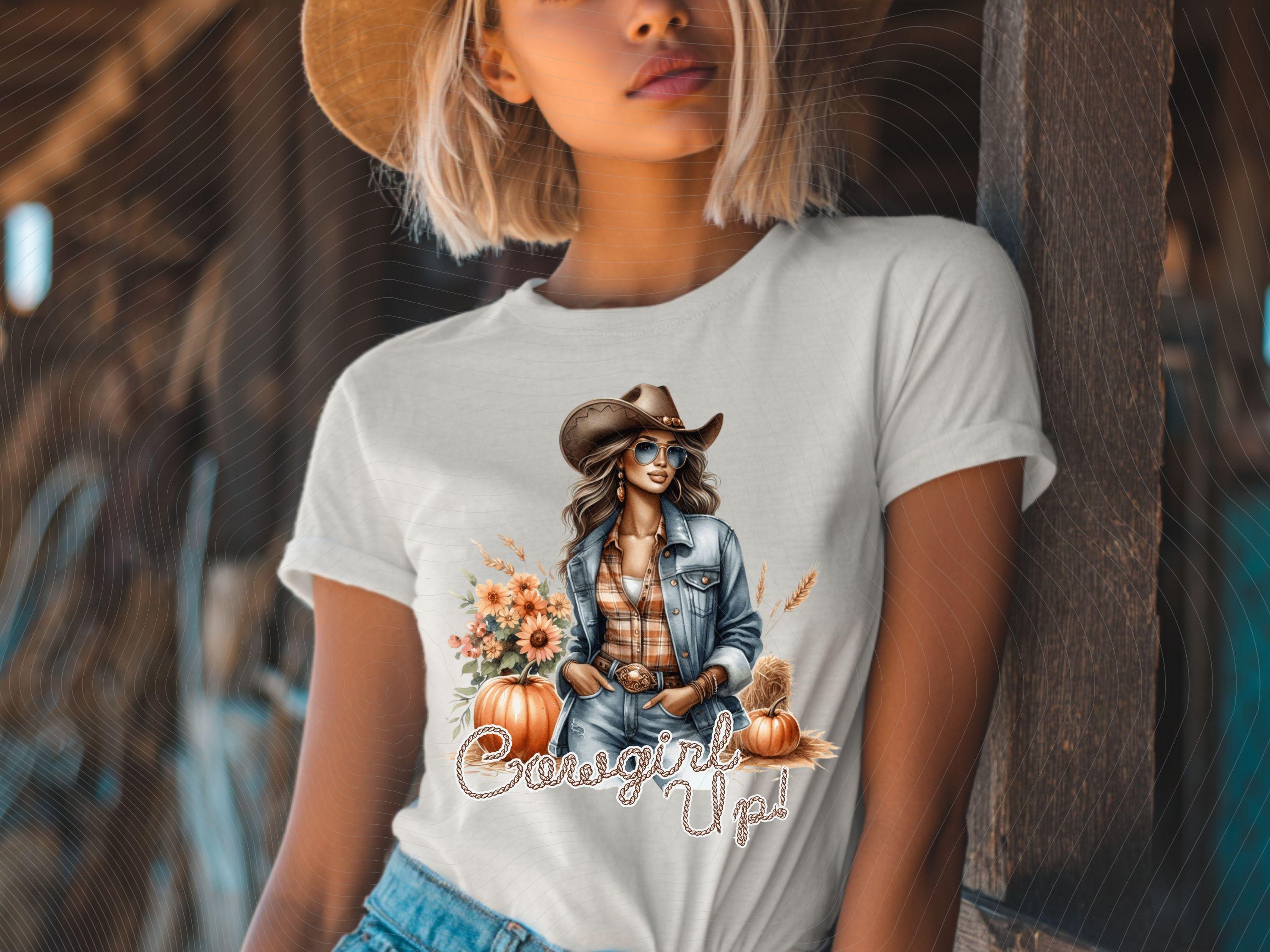Cowgirl Up Fall Retro Western Cool Melanin Girl PNG,