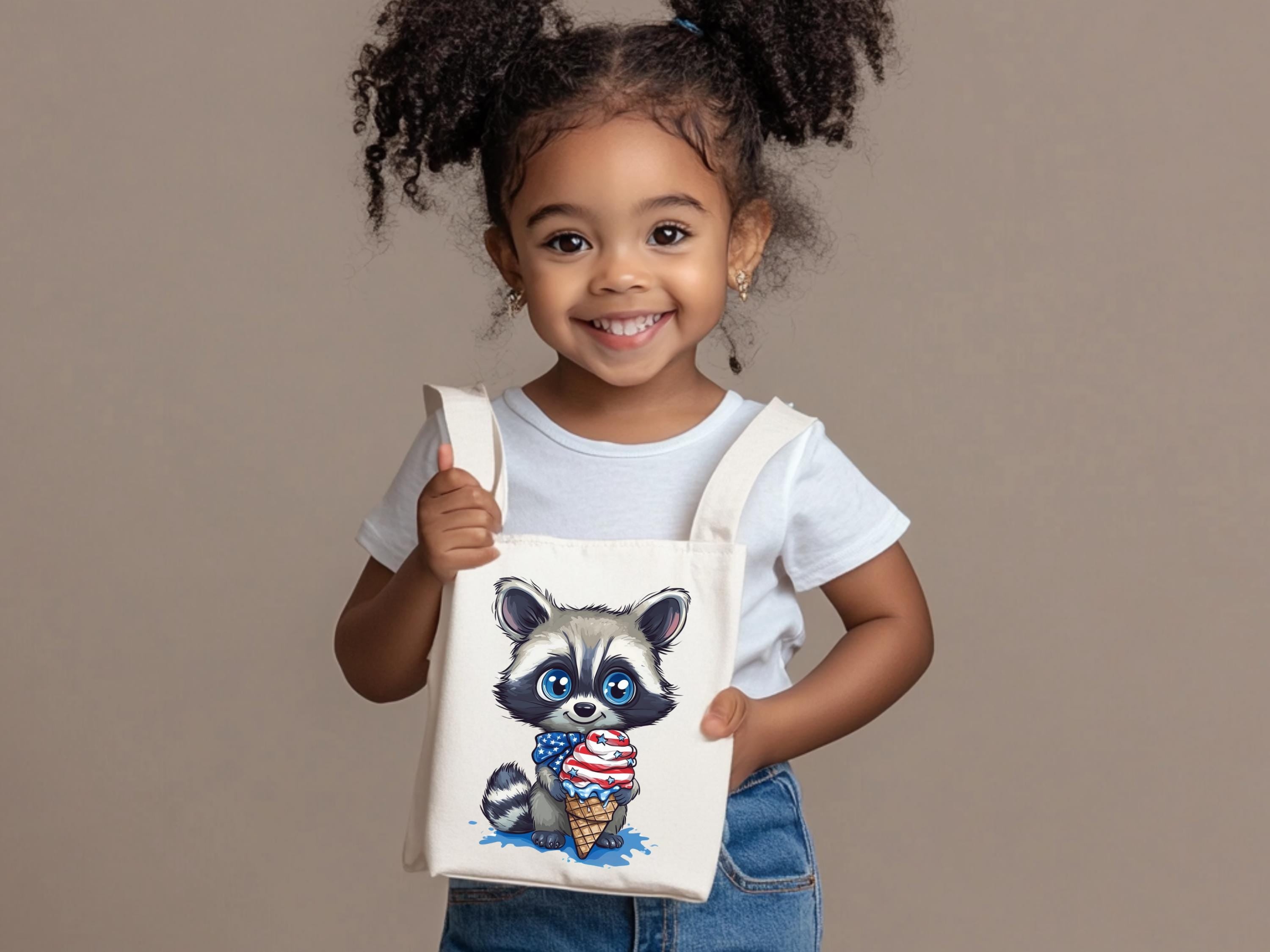 Cute Patriotic Raccoon Holding Ice Cream PNG