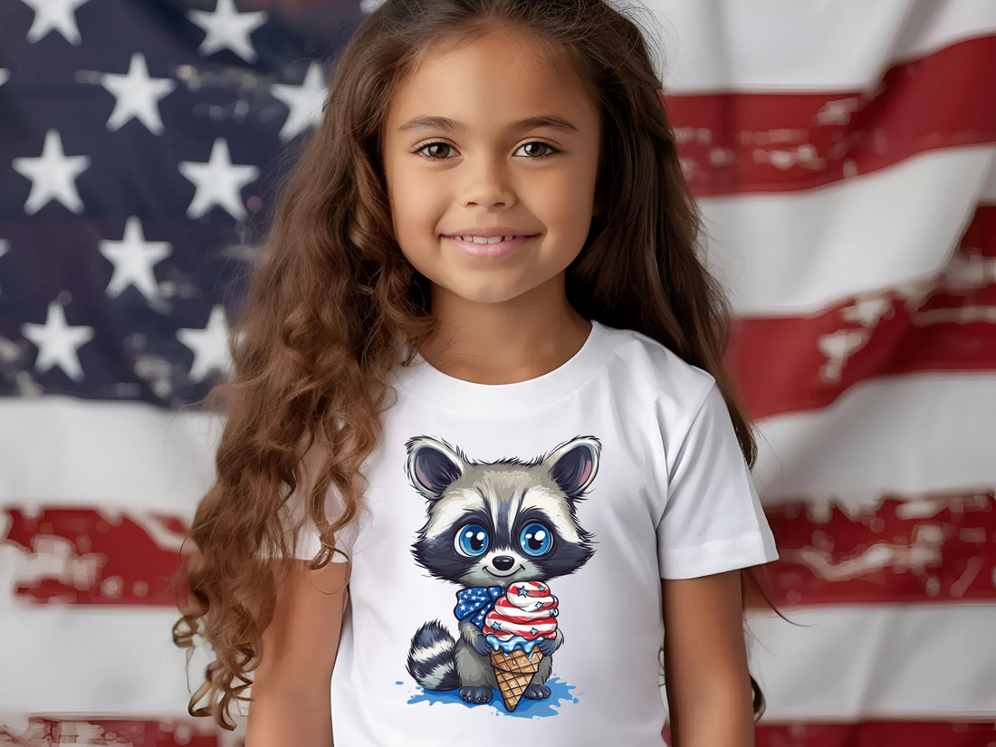 Cute Patriotic Raccoon Holding Ice Cream PNG