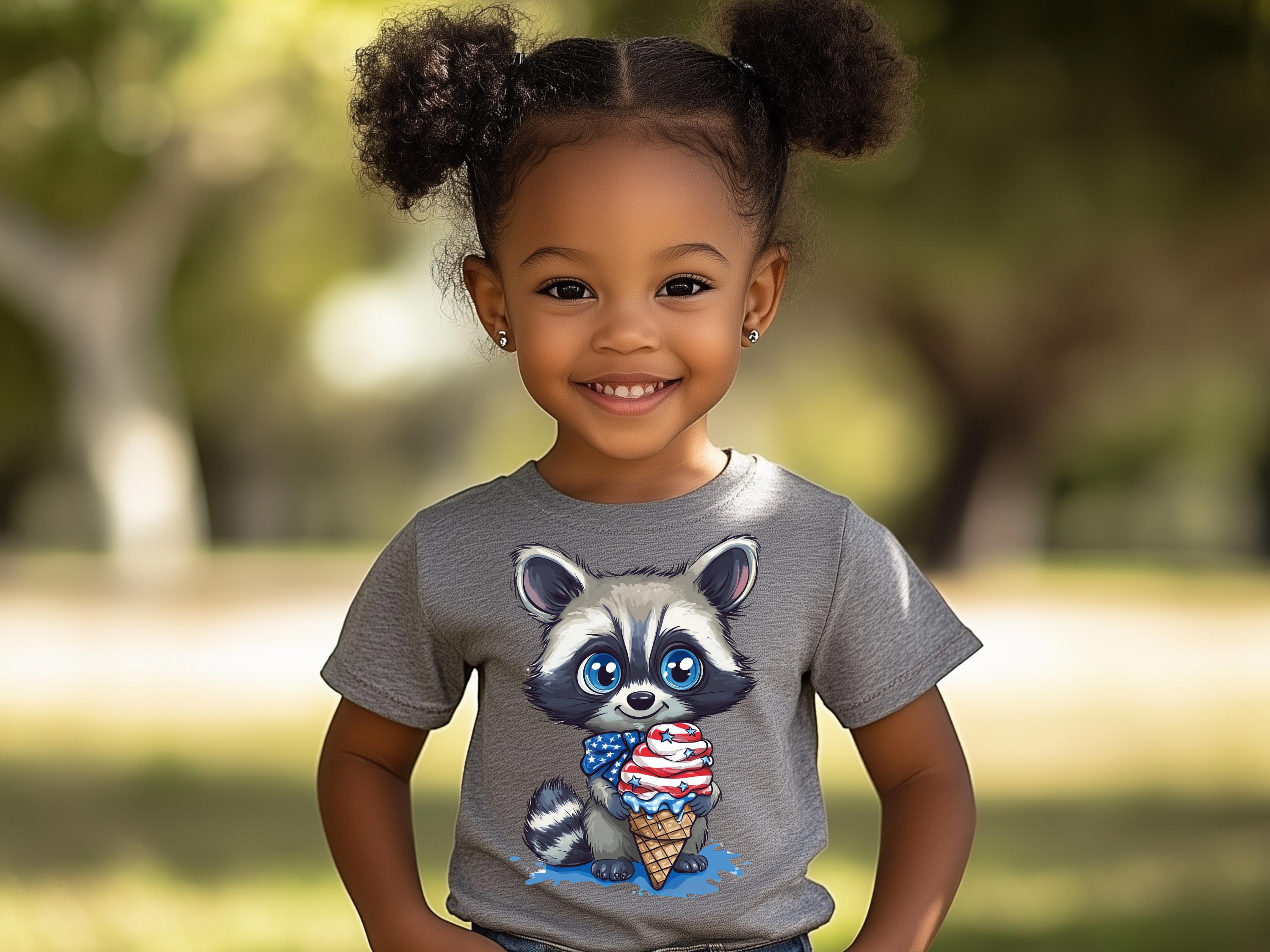 Cute Patriotic Raccoon Holding Ice Cream PNG