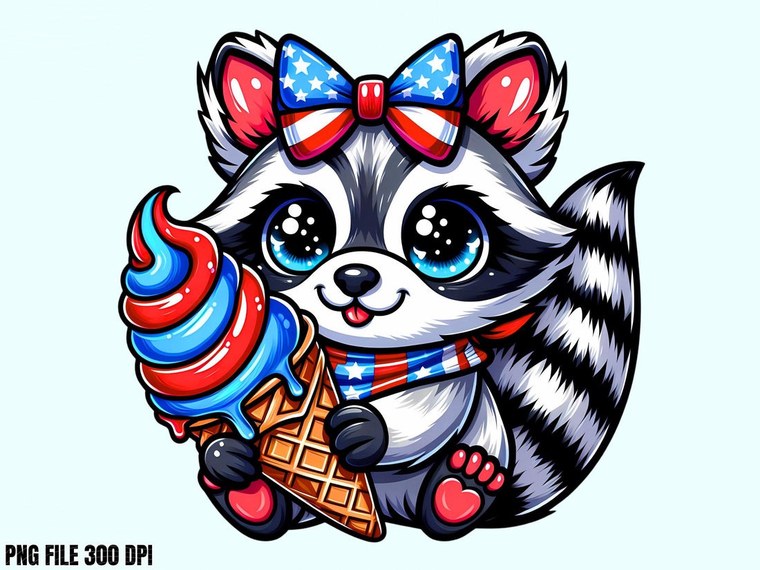 Cute Patriotic Racoon Ice Cream Animal 2 PNG