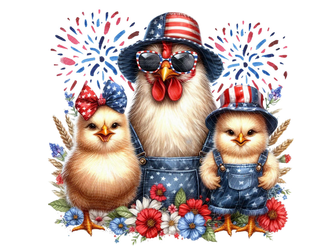 Cute Patriotic Cool Chickens PNG,