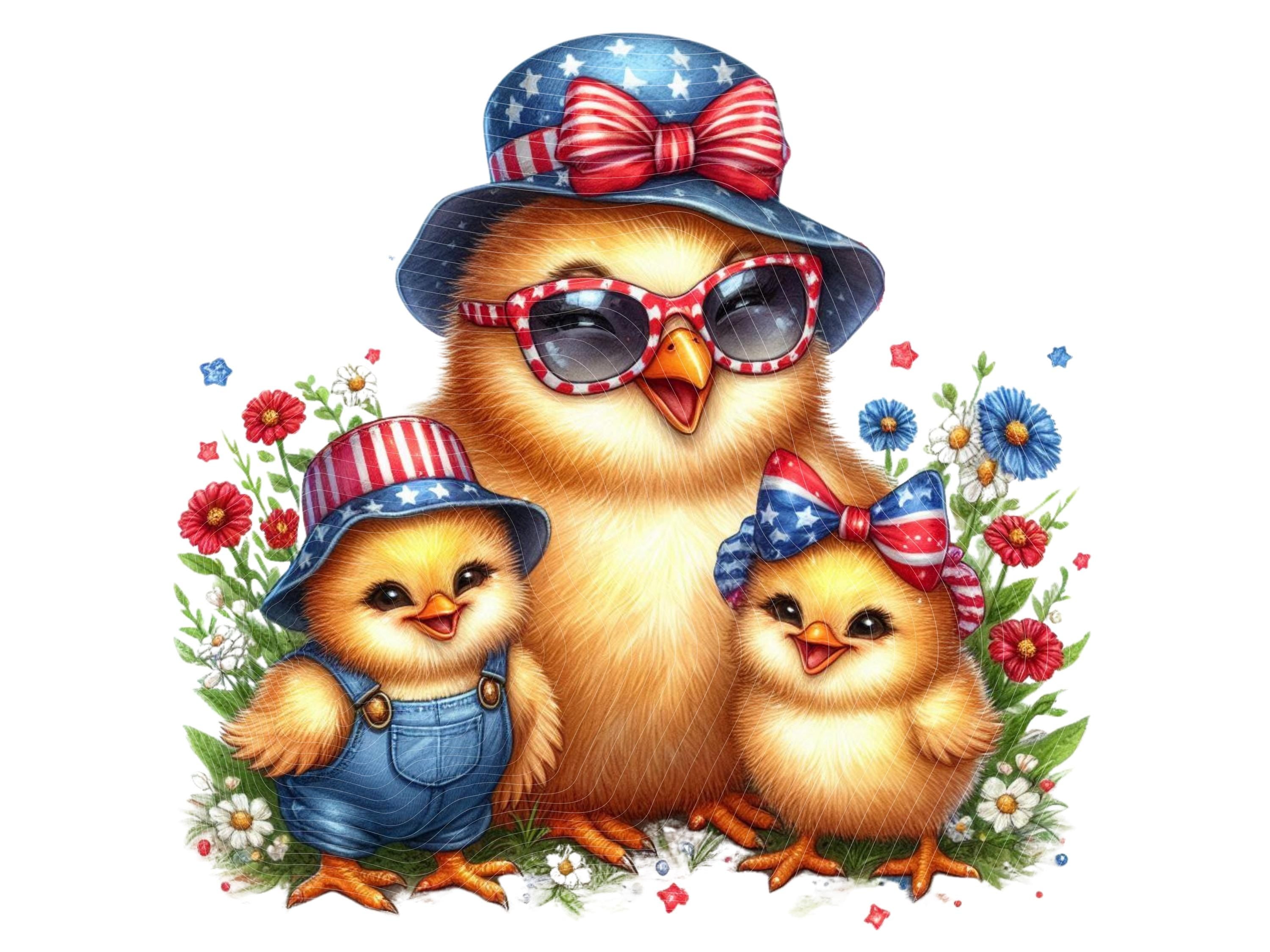 Cute Patriotic Cool Chickens PNG,