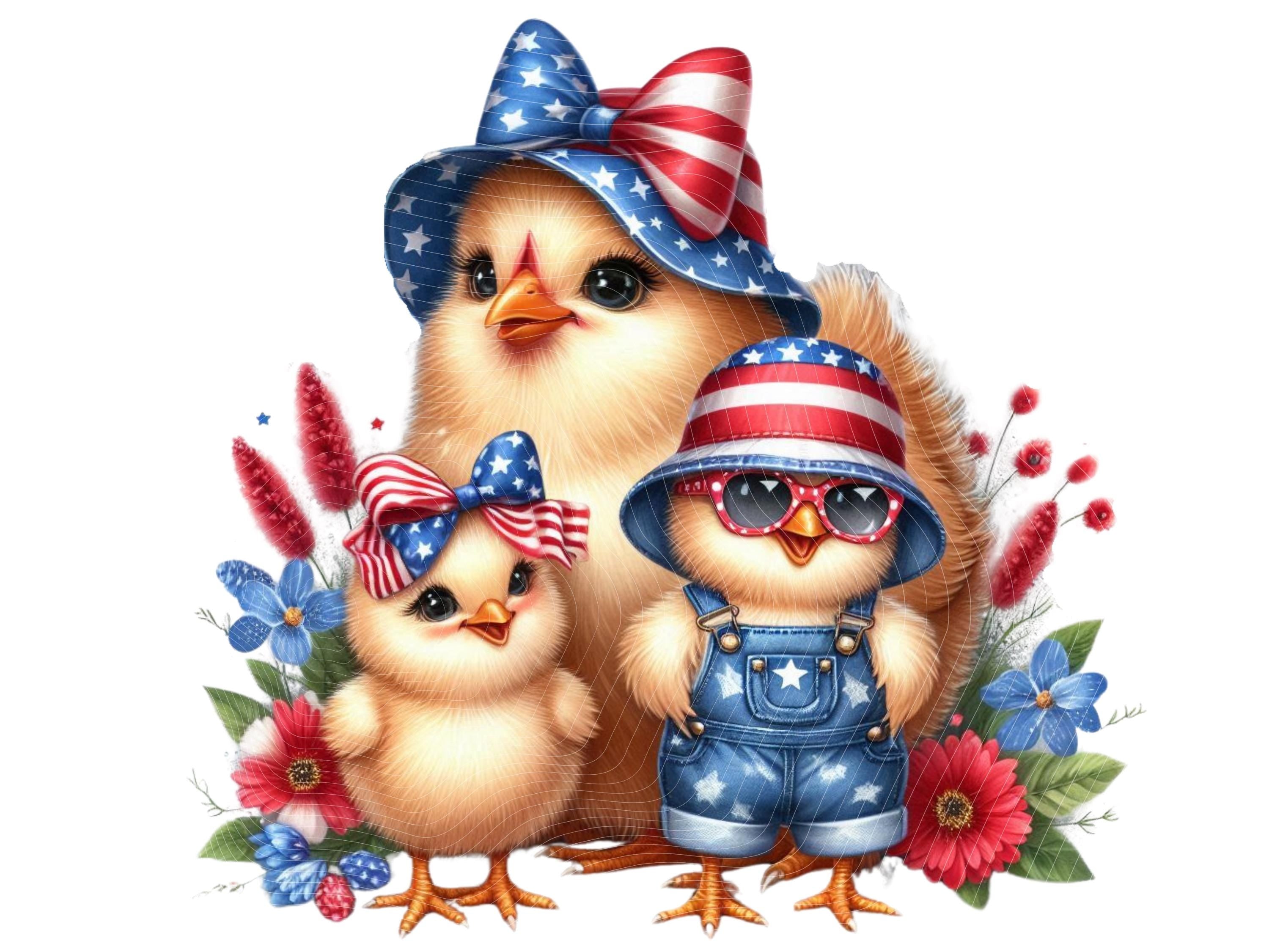 Cute Patriotic Cool Chickens PNG,