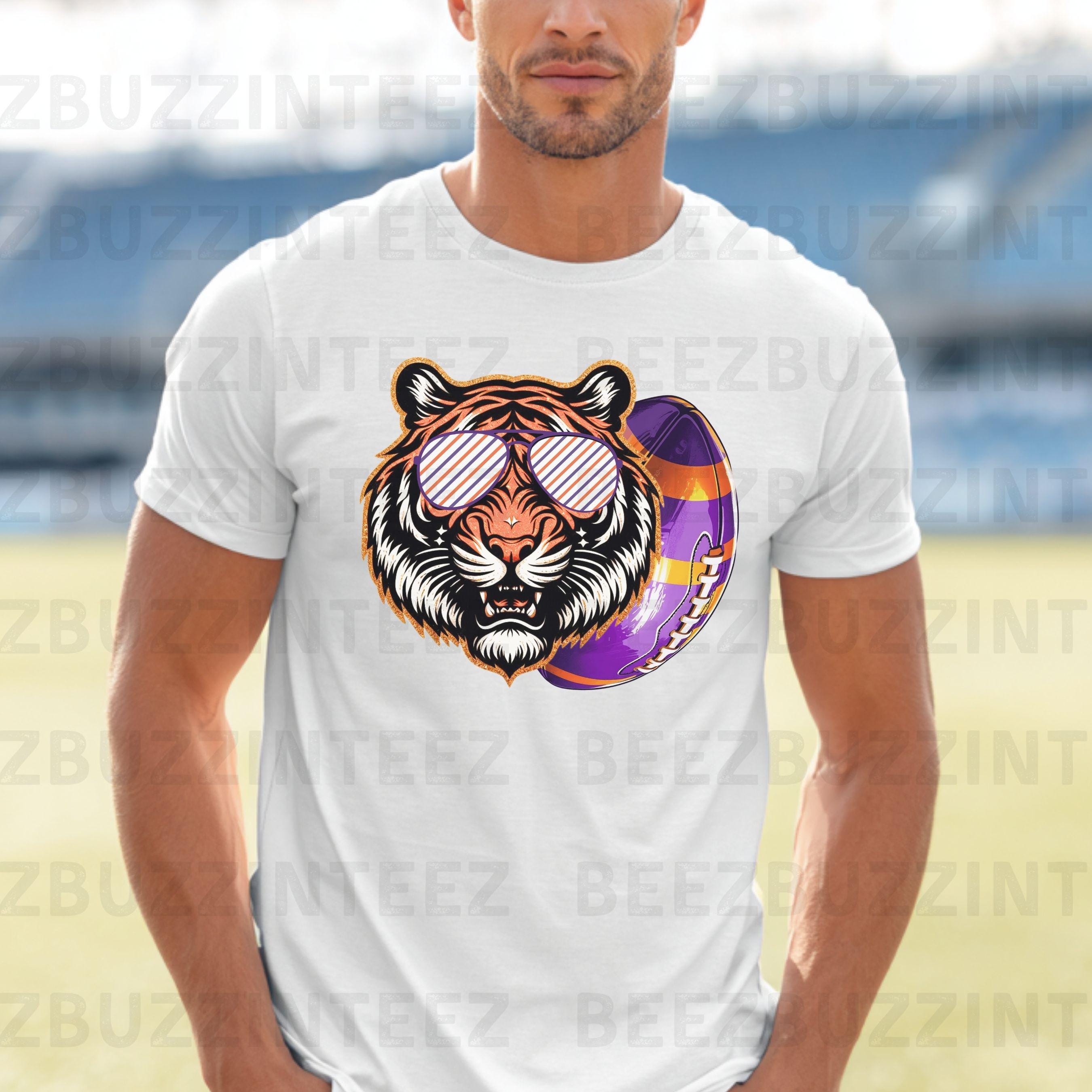 Tigers Cool Coquette Bow Stipe Design Football PNG purple orange