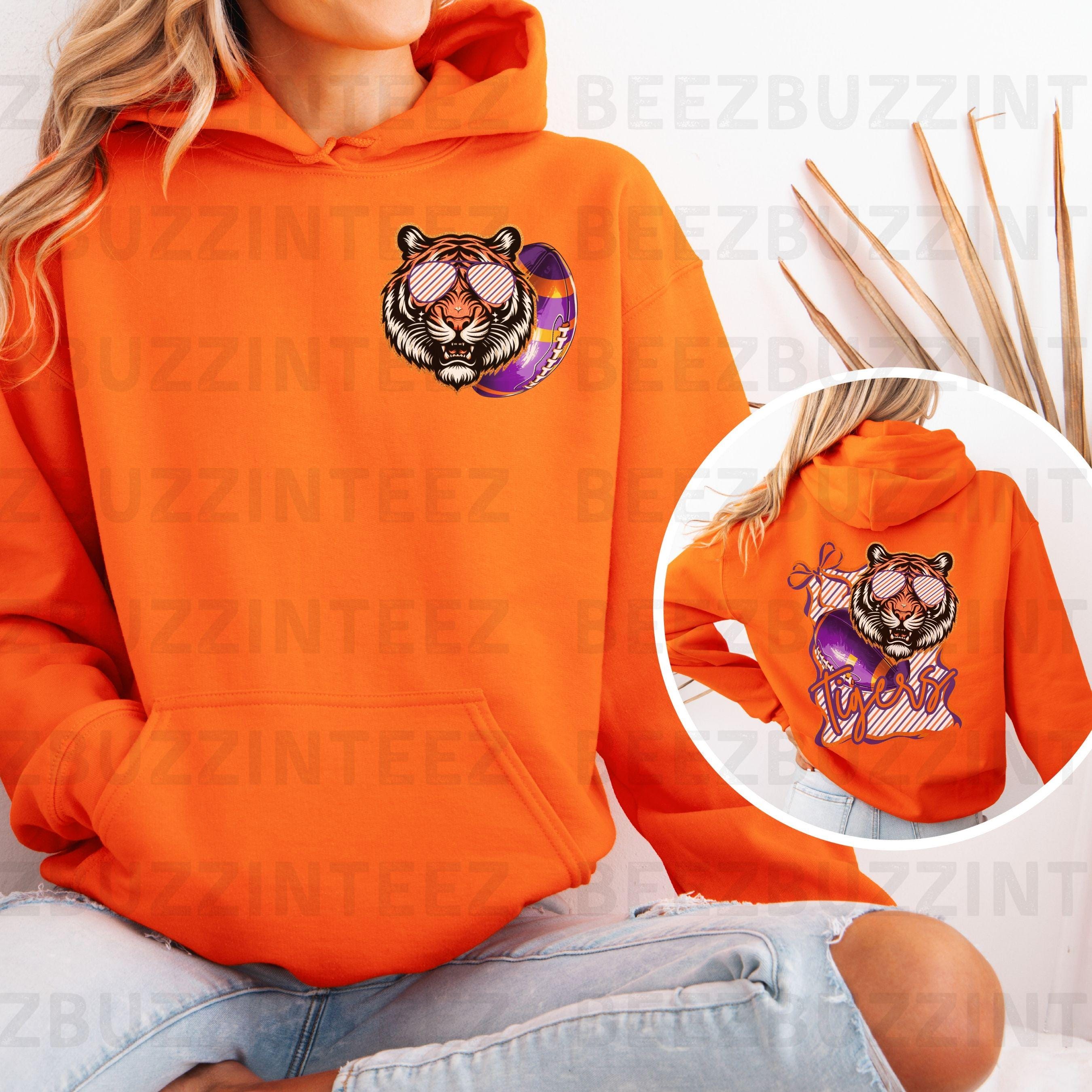 Tigers Cool Coquette Bow Stipe Design Football PNG purple orange