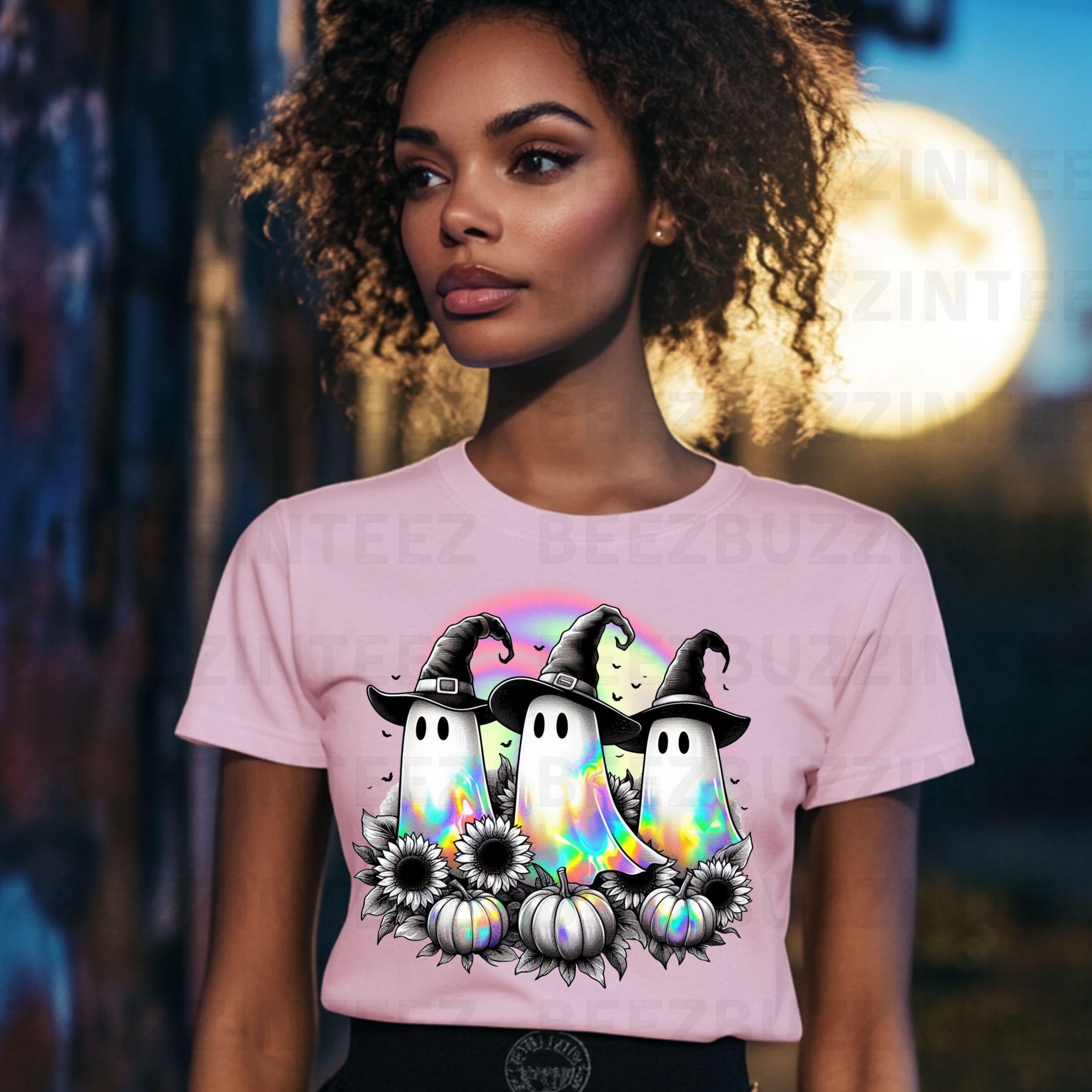 Holographic 3 Halloween Ghost PNG