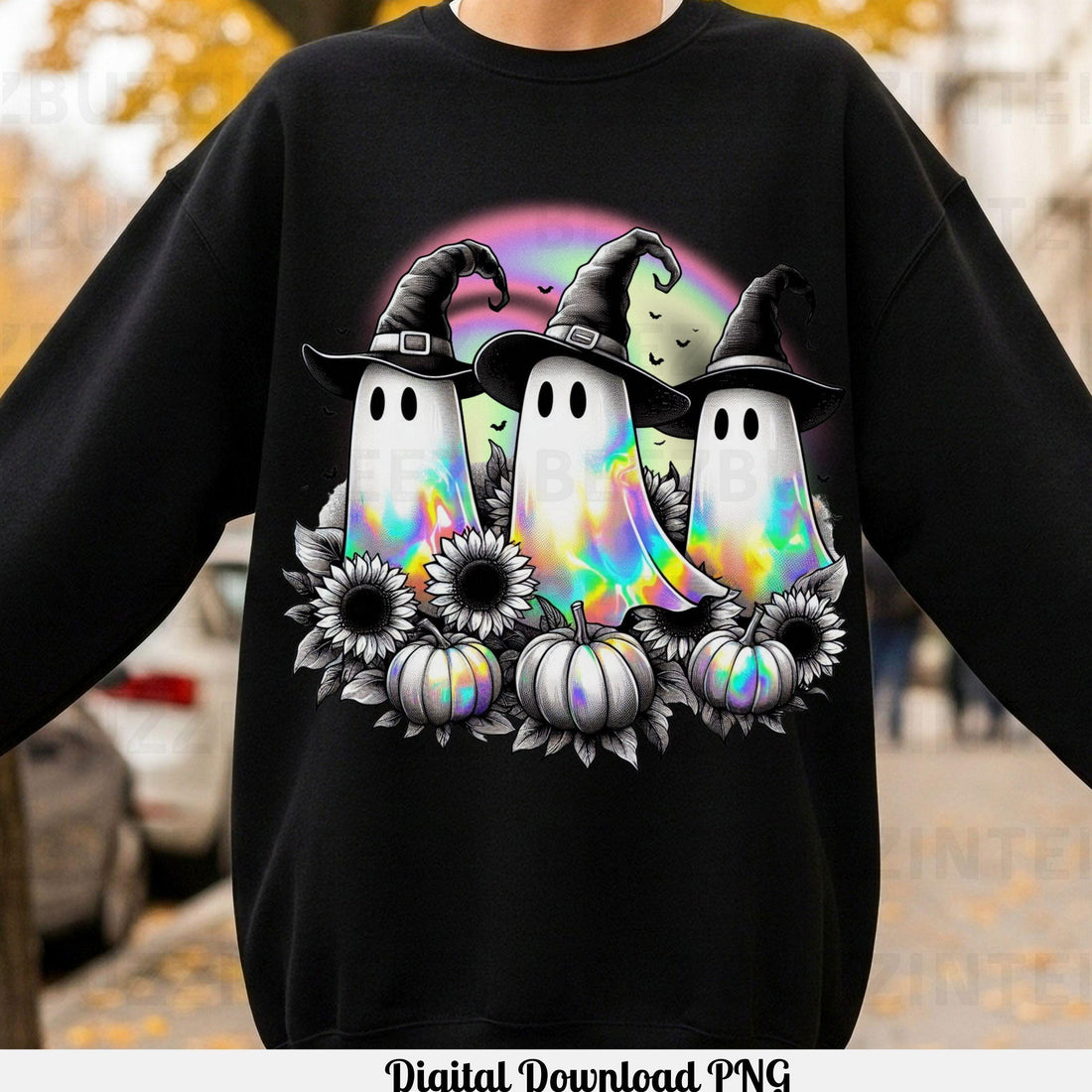 Holographic 3 Halloween Ghost PNG