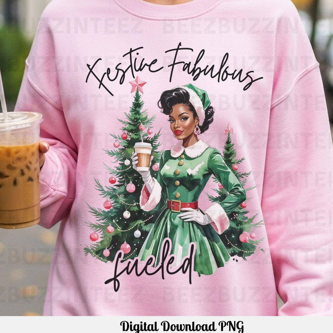 Festive Fabulous Fueled Melanin Coffee Lover PNG,
