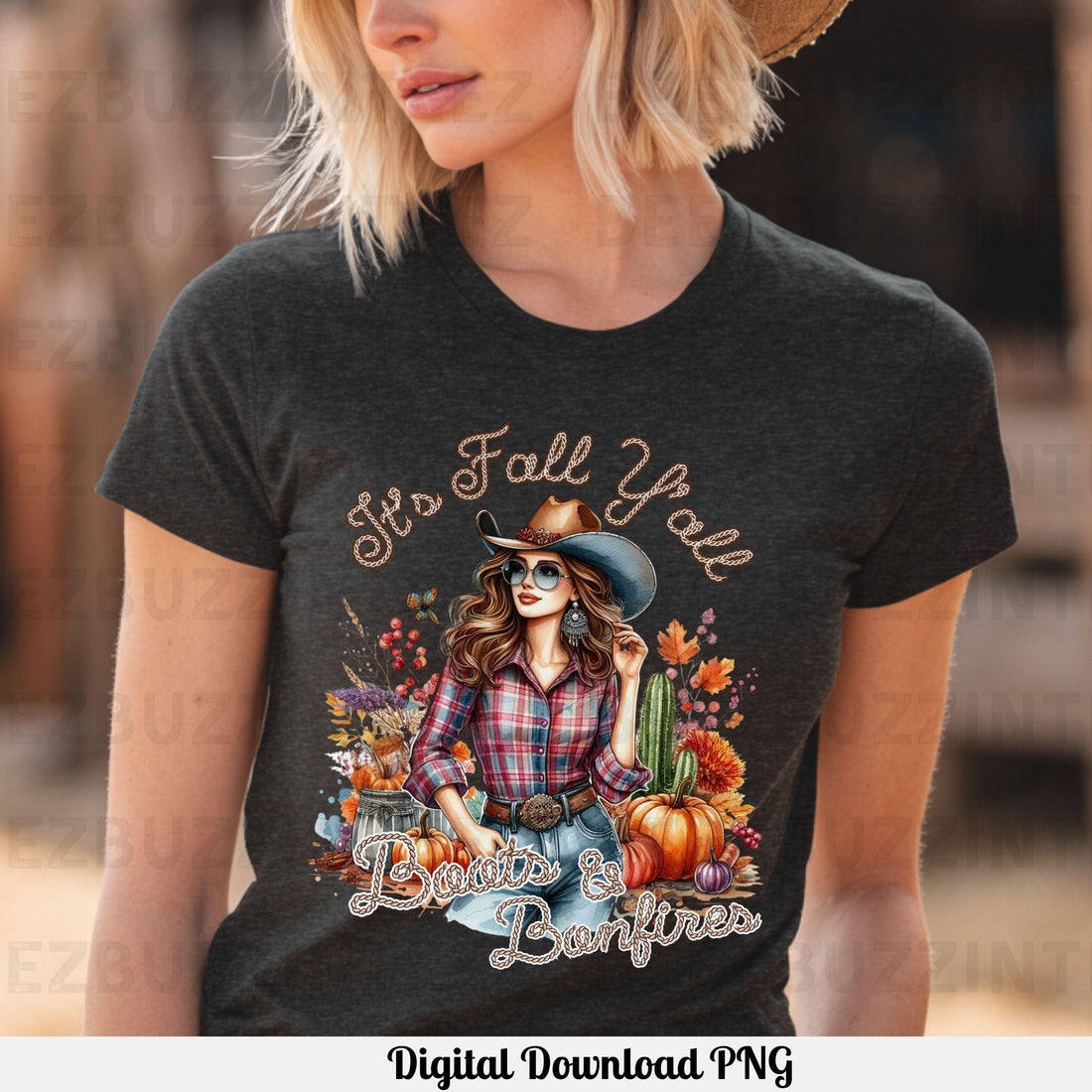 Its Fall Boots & Bonfires Western Girl PNG