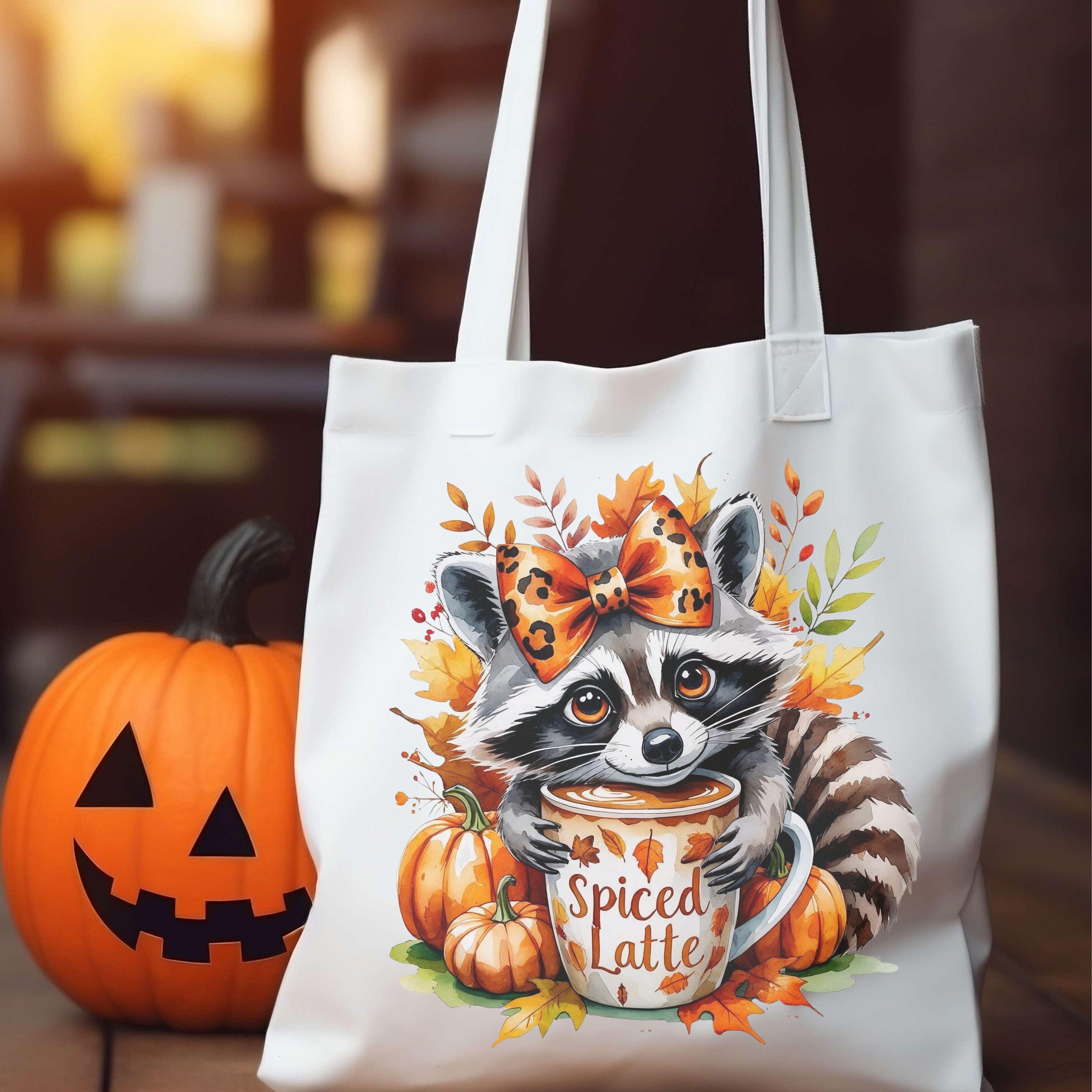 Cute Raccoon Coquette Bow Hugging Spiced Latte Fall Inspired PNG