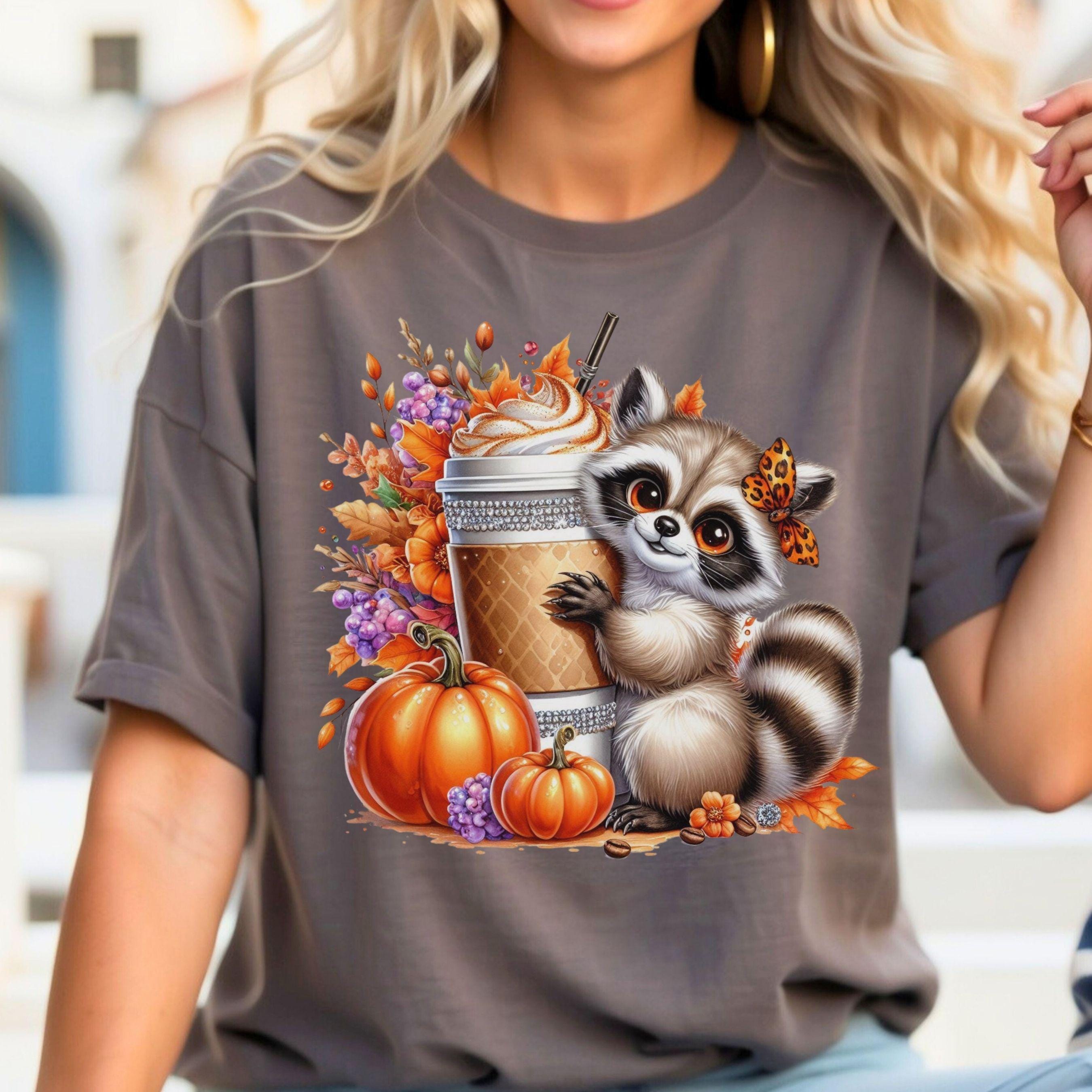 Cute Raccoon Holding A Latte Coffee PNG