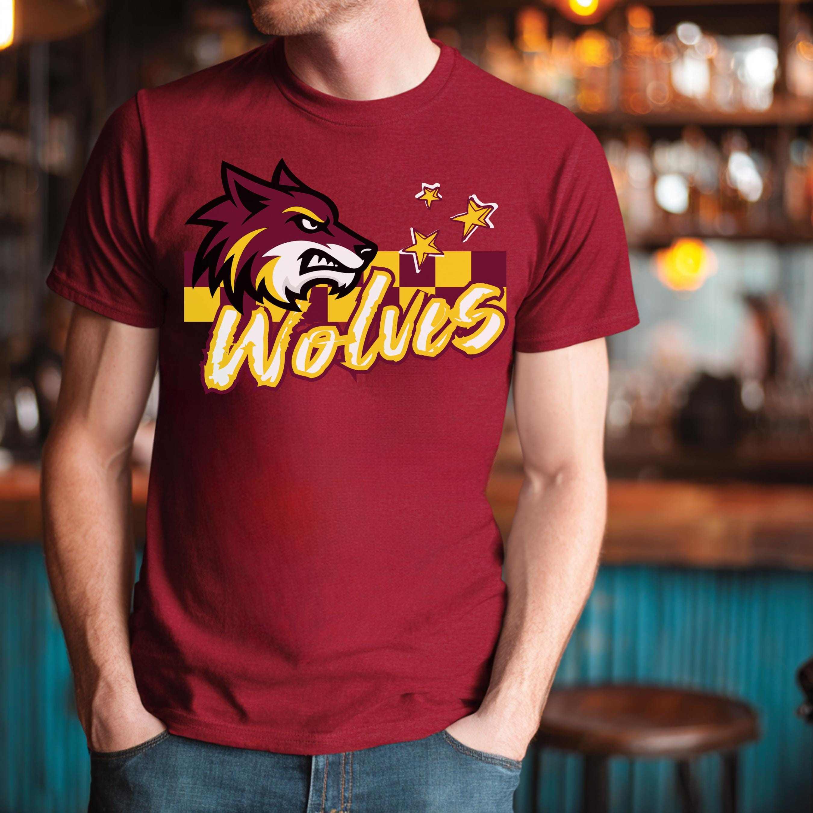 Wolves Trendy Checker Design with Star Elements PNG
