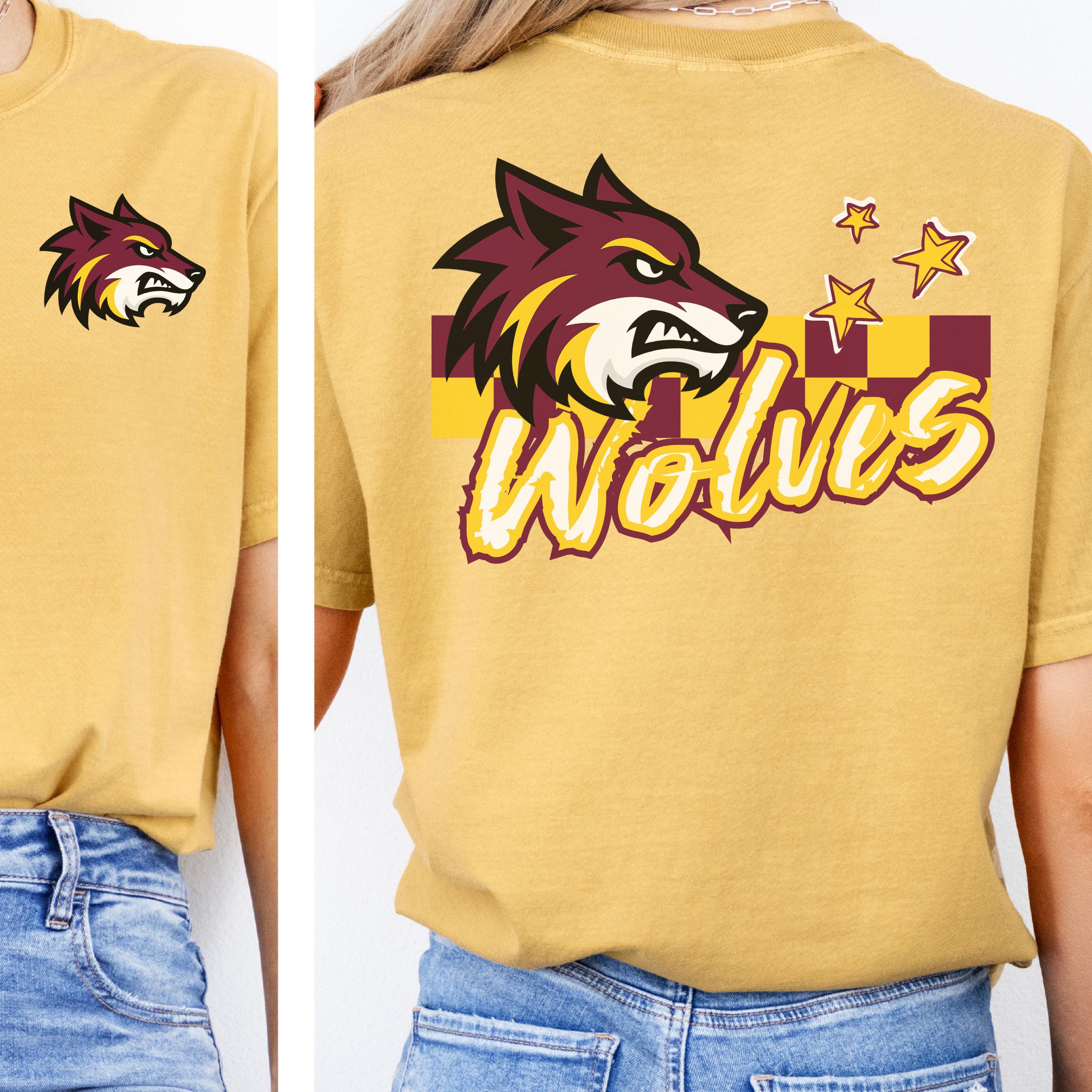 Wolves Trendy Checker Design with Star Elements PNG