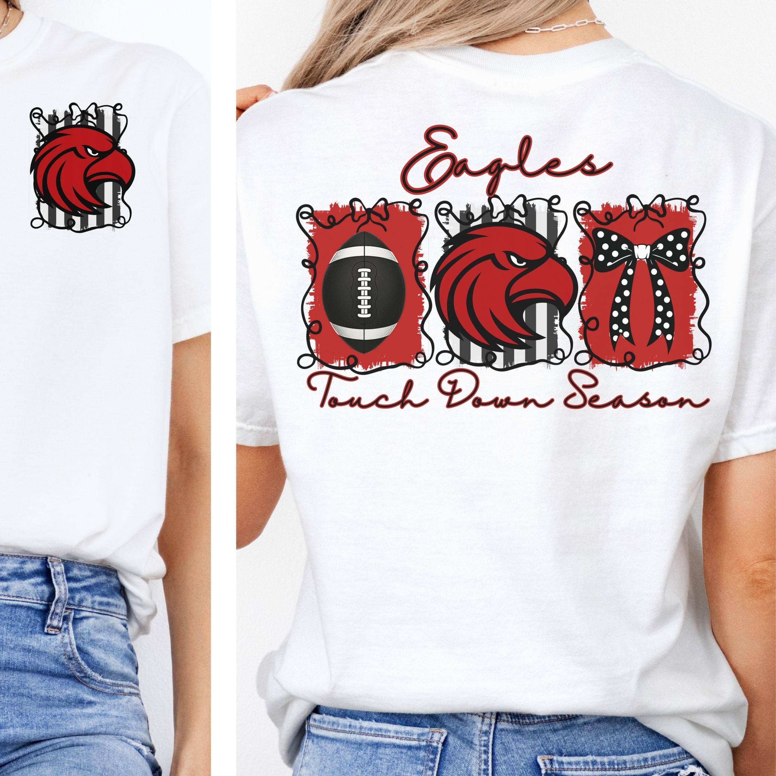 Eagles Red Black Coquette Bow Football Touch Down Season PNG