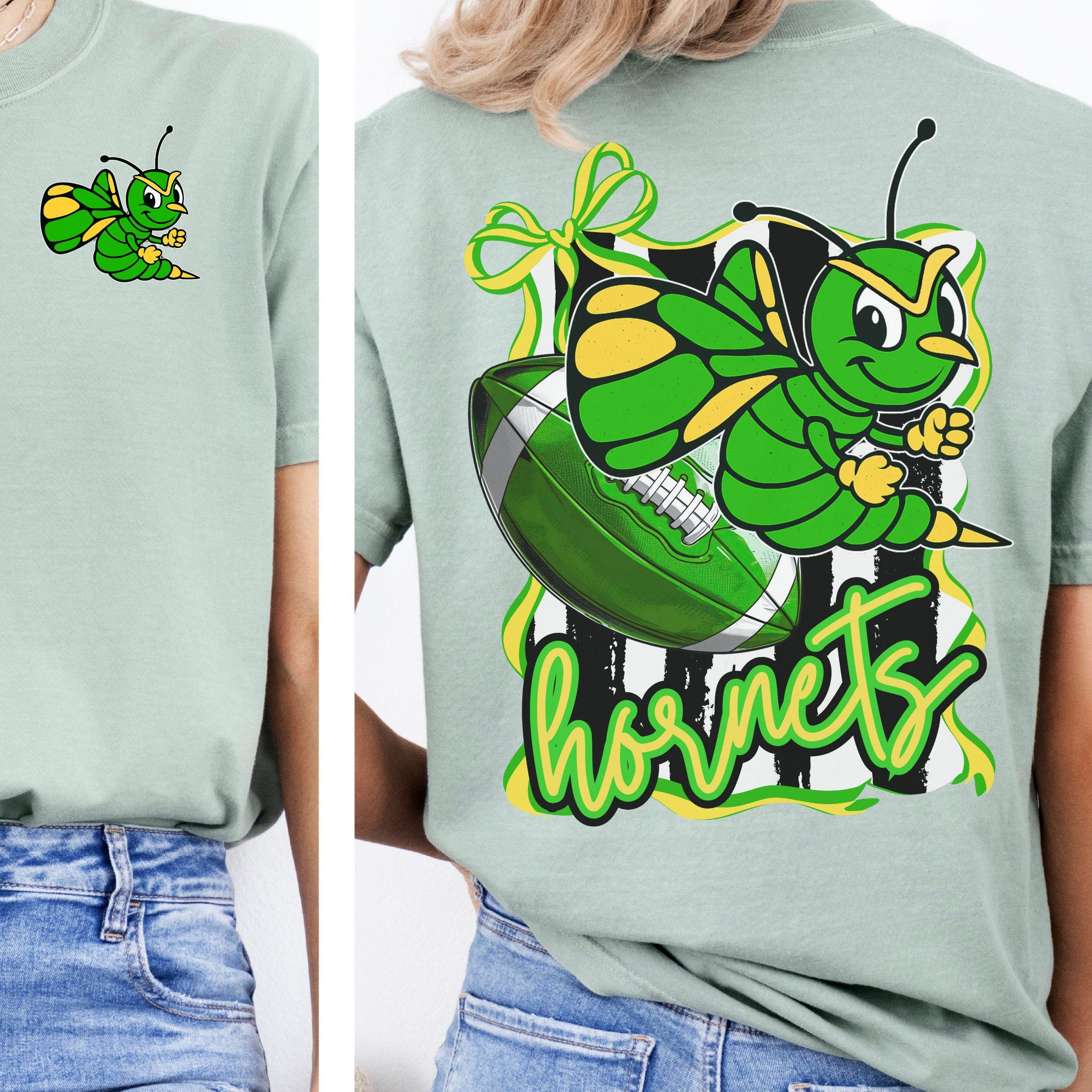 Hornets Green Yellow Trendy Coquette Bow & Stripe Design Game Day PNG