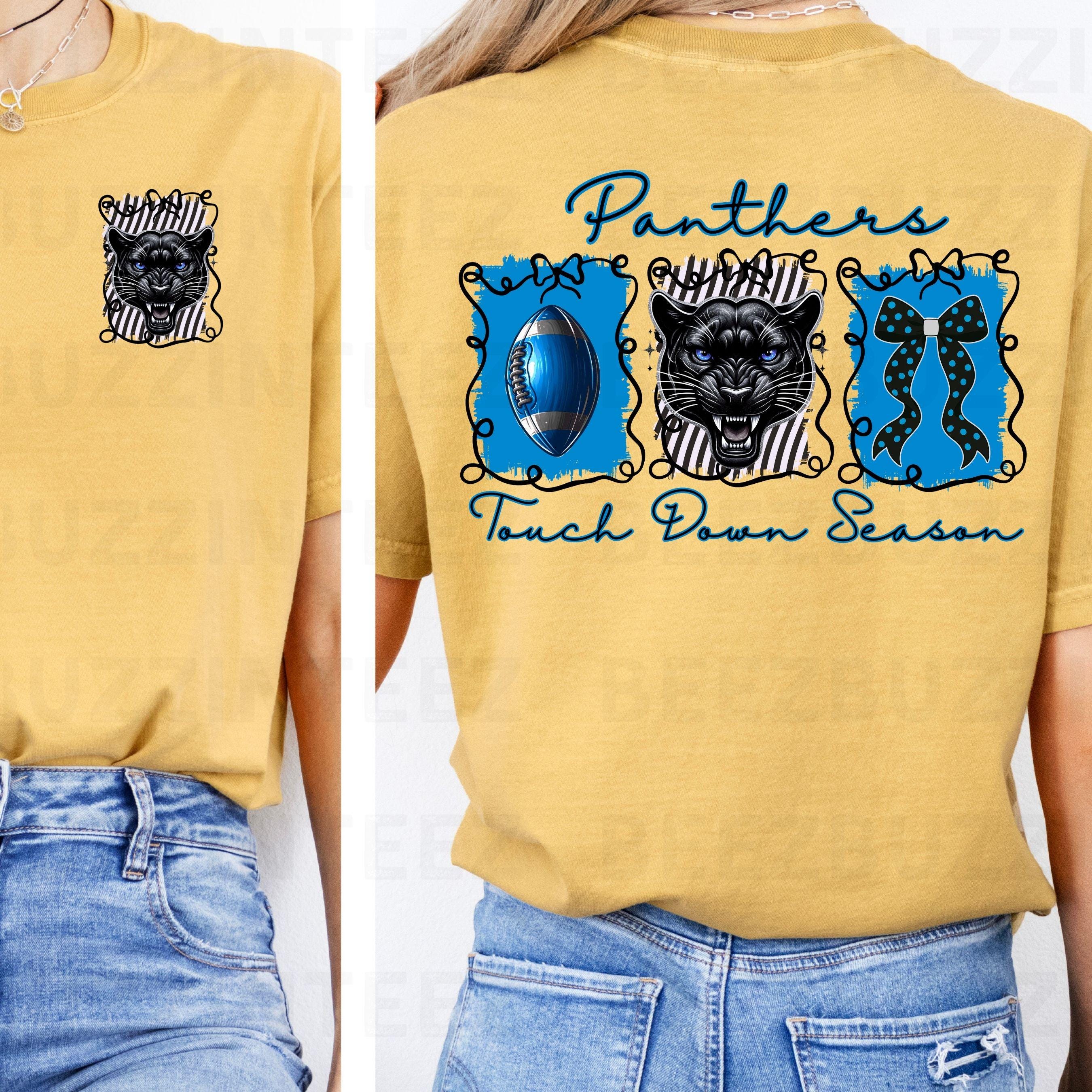 Panthers Black Blue Coquette Bow Touch Down Season PNG
