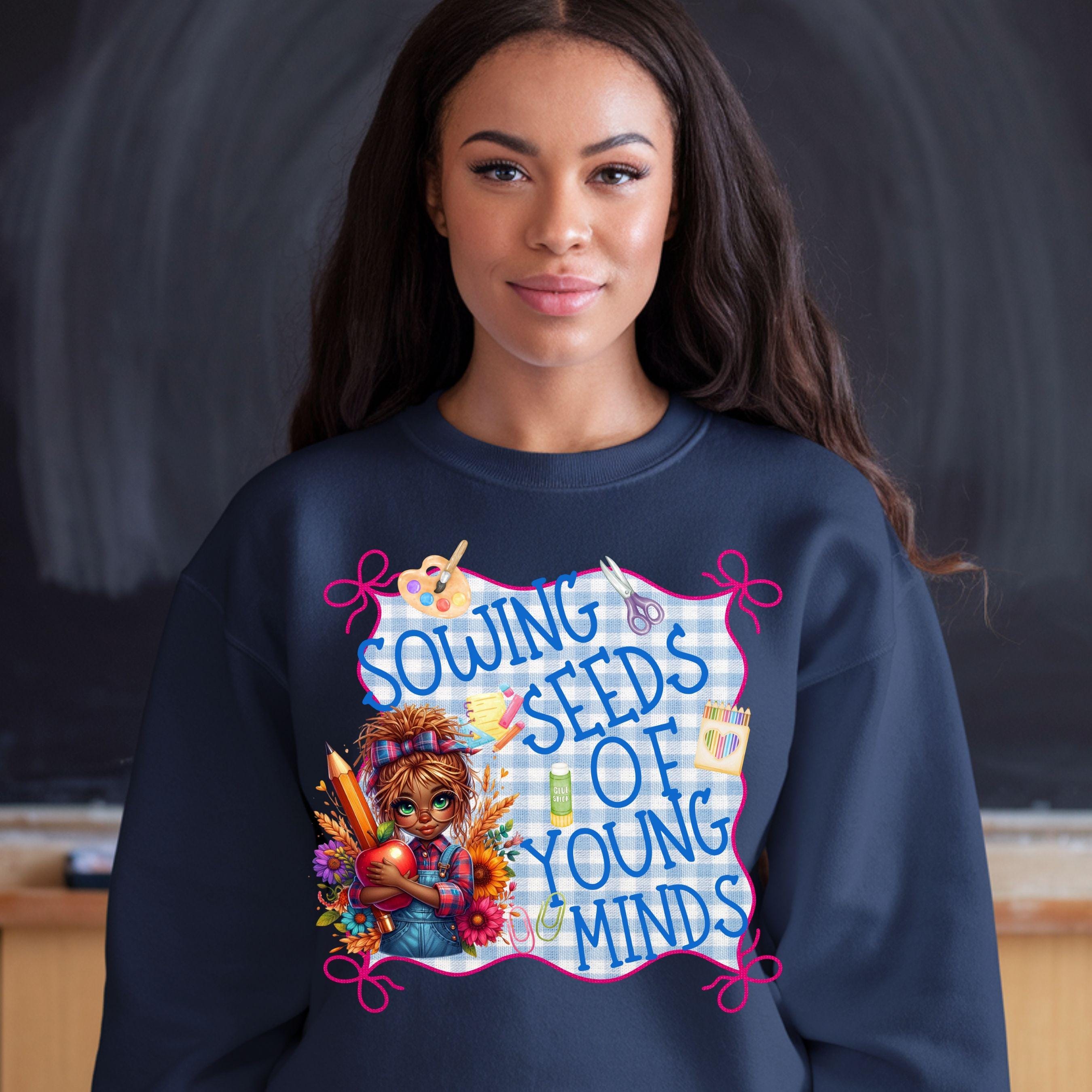 Sowing Seeds Of Young Minds Melanin Teacher Shirt PNG
