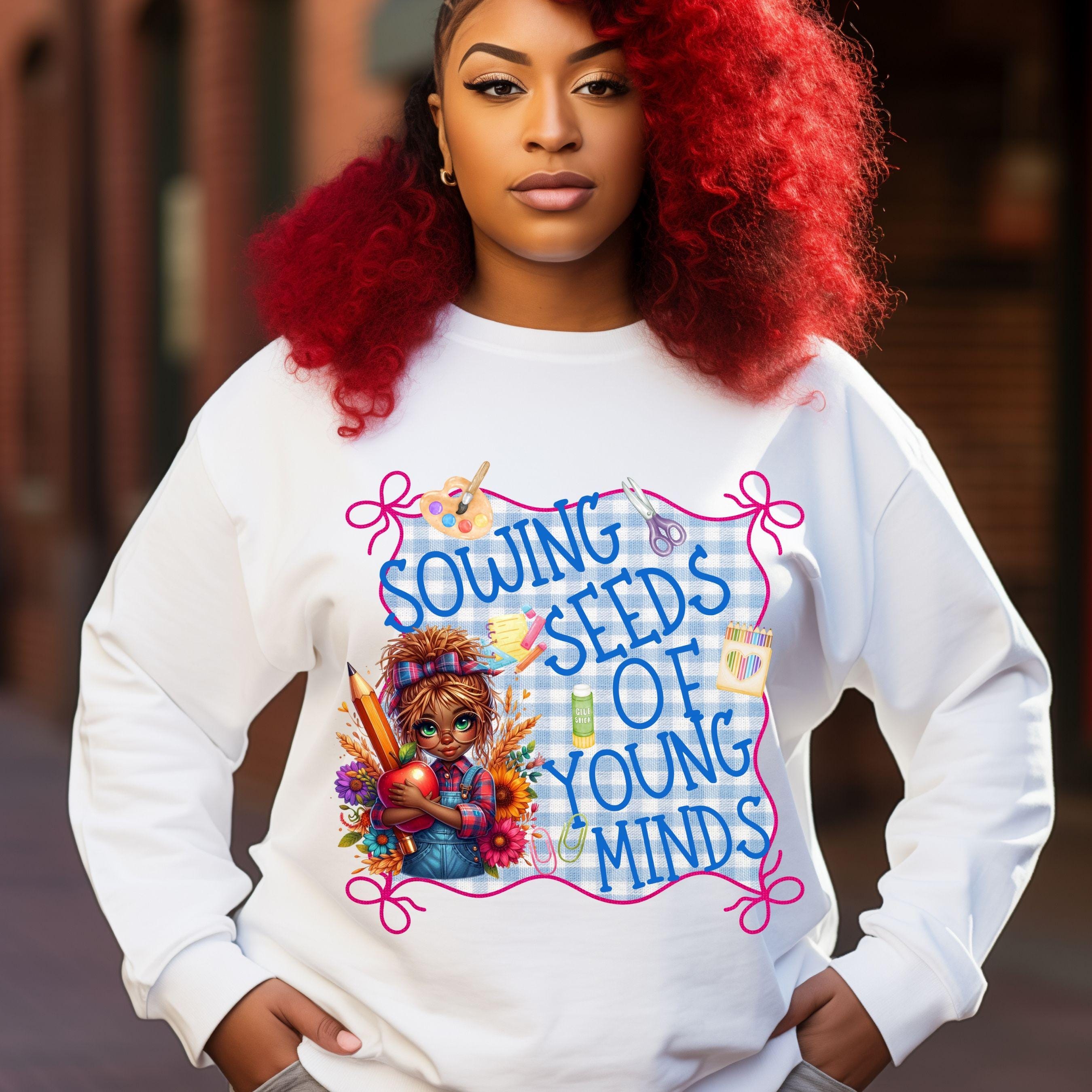 Sowing Seeds Of Young Minds Melanin Teacher Shirt PNG