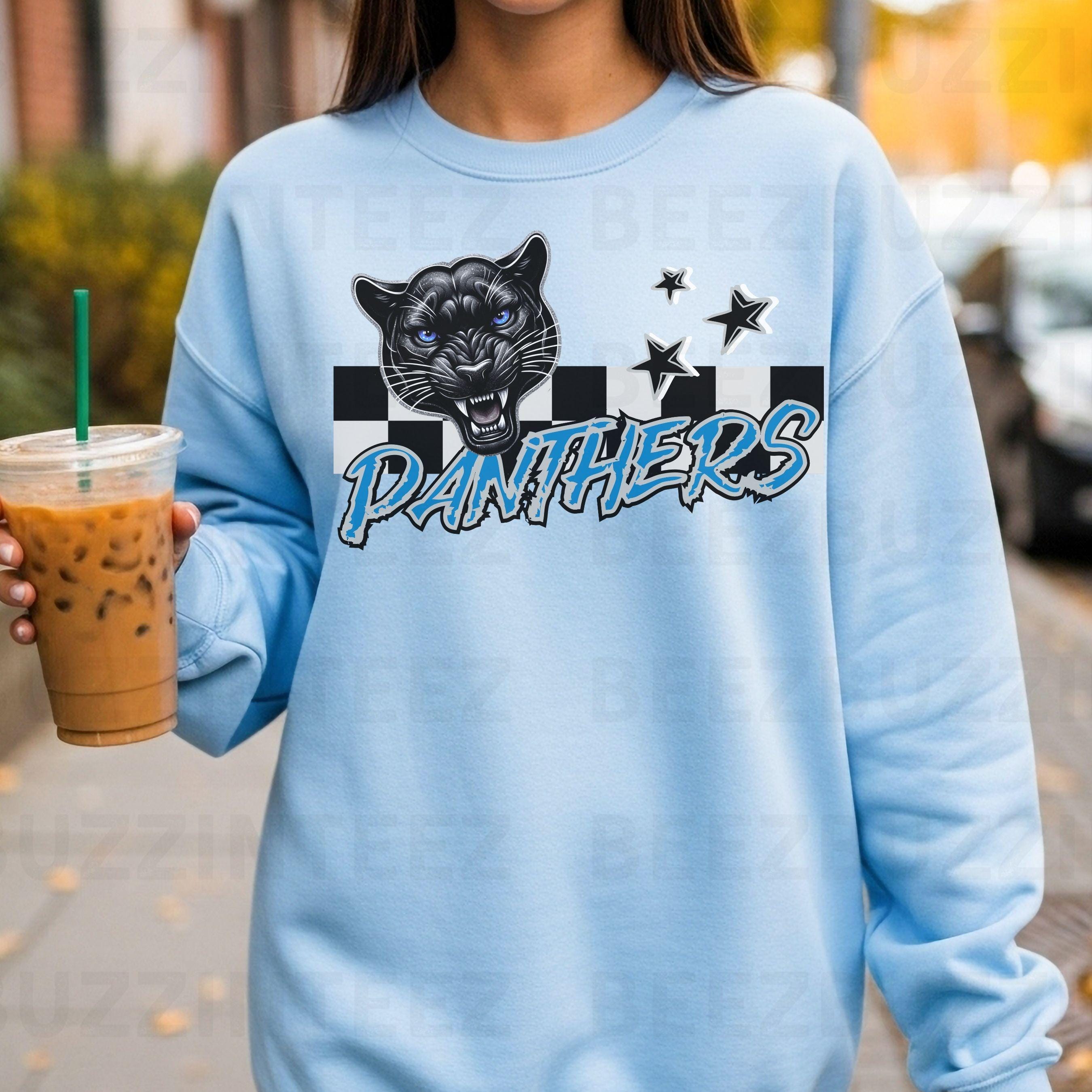 Panthers Trendy Checker Design With Star Elements PNG