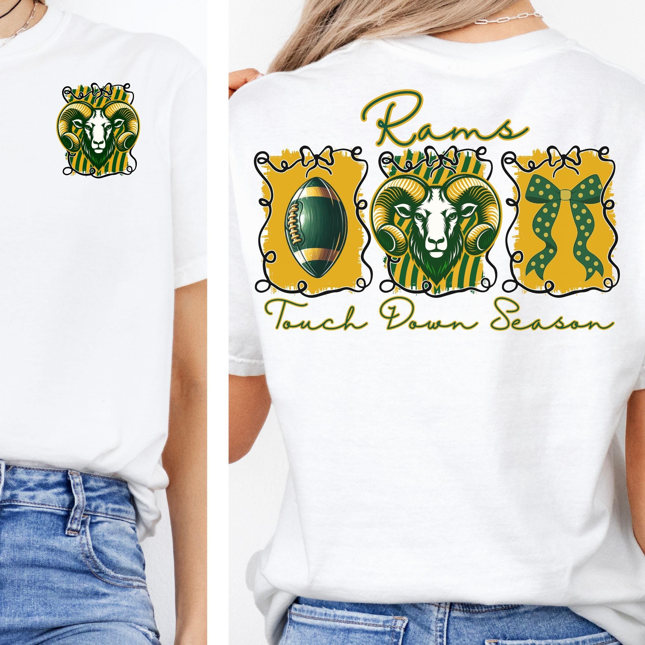 Rams Coquette Bow Football PNG Green Gold