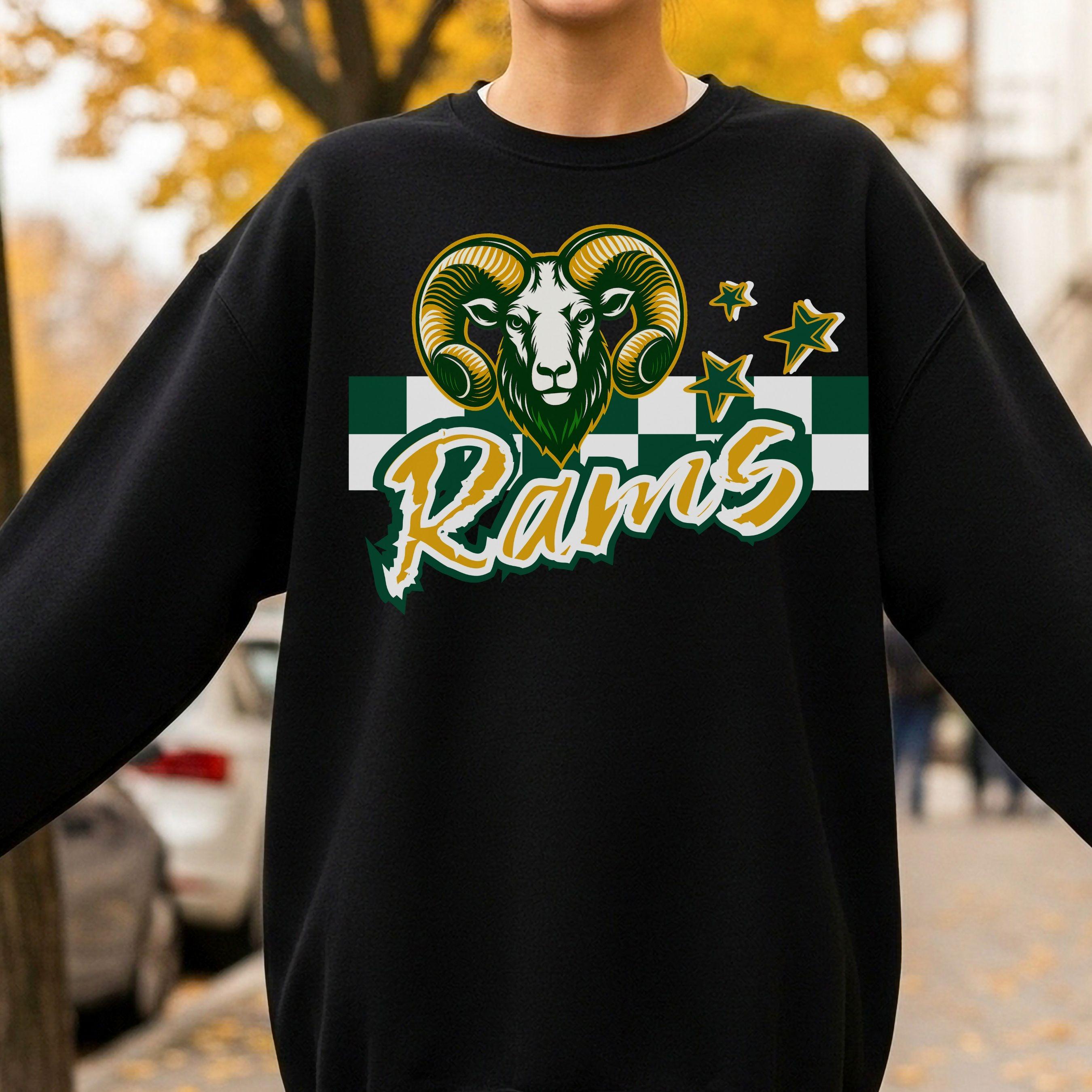 Rams Trendy Checker Design With Star Elements PNG Green Gold