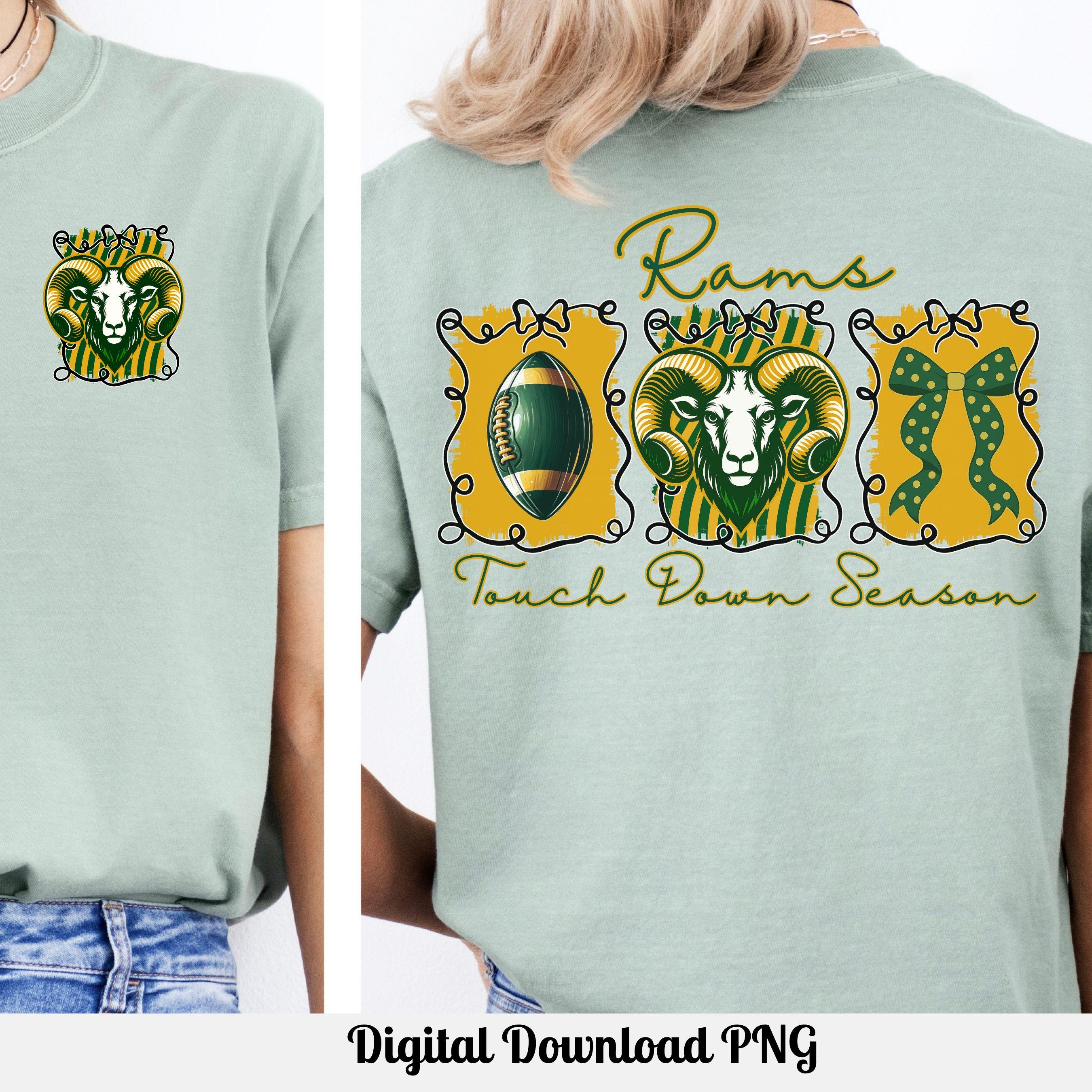 Rams Coquette Bow Football PNG Green Gold