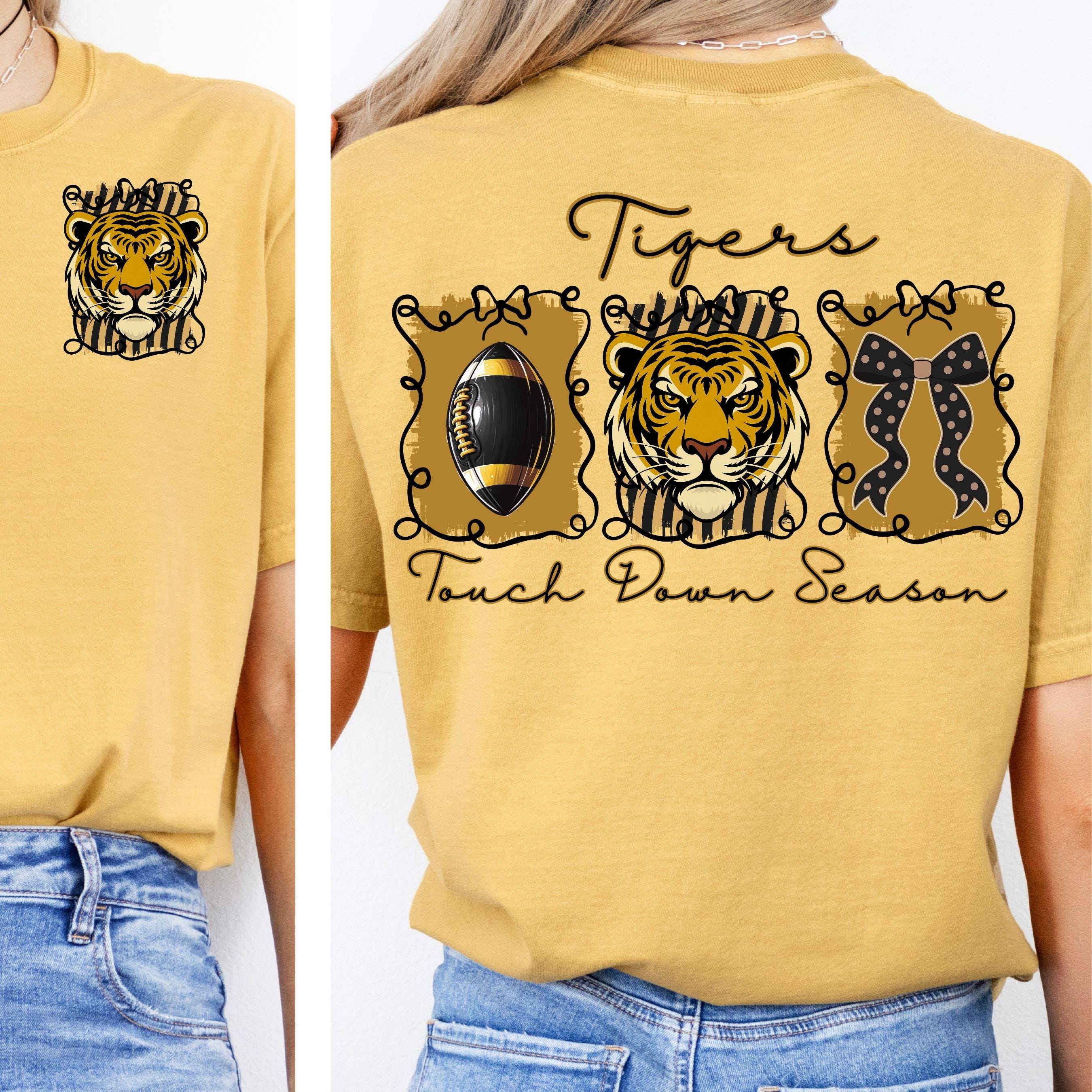 Tigers Coquette Bow Touch Down Season Football PNG Golden