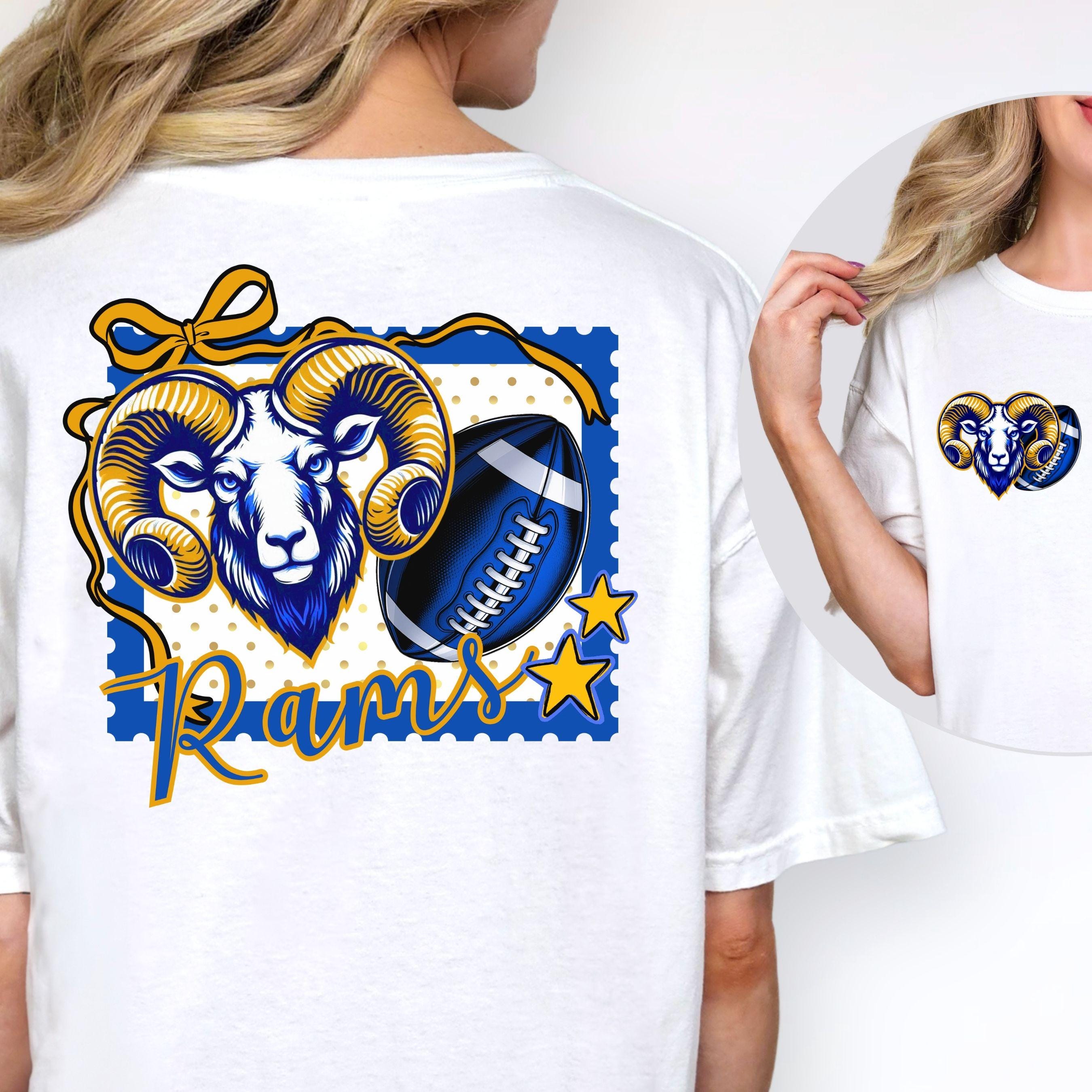 Rams Trendy Stamp Coquette Bow Football PNG Blue Gold