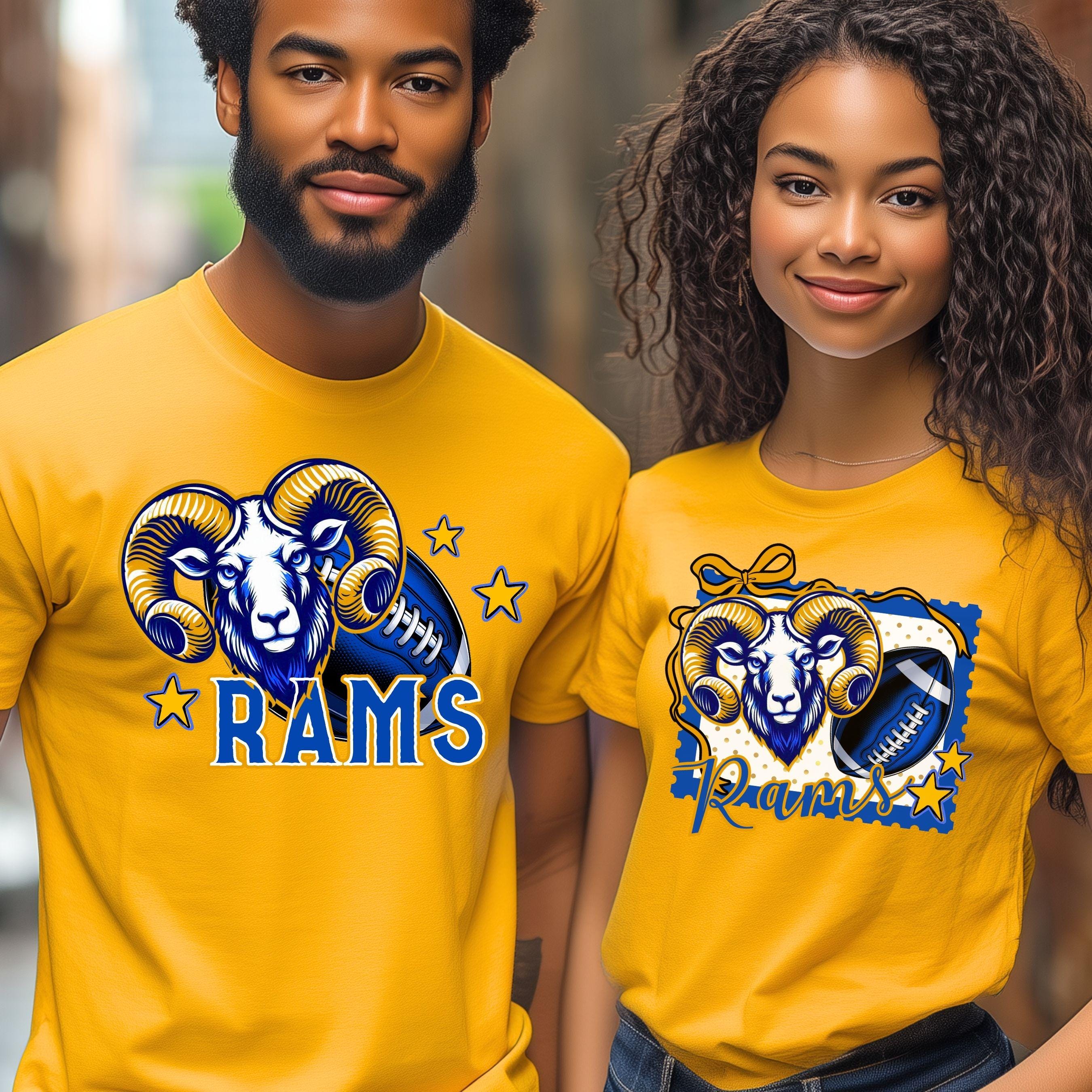 Rams Trendy Stamp Coquette Bow Football PNG Blue Gold