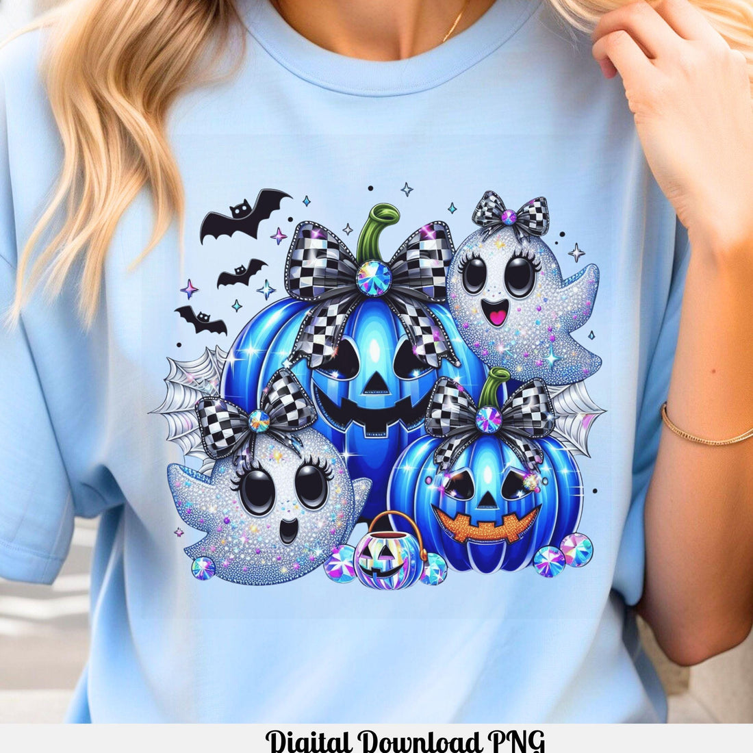Sparkly Ghosts and Blue Pumpkins Halloween PNG