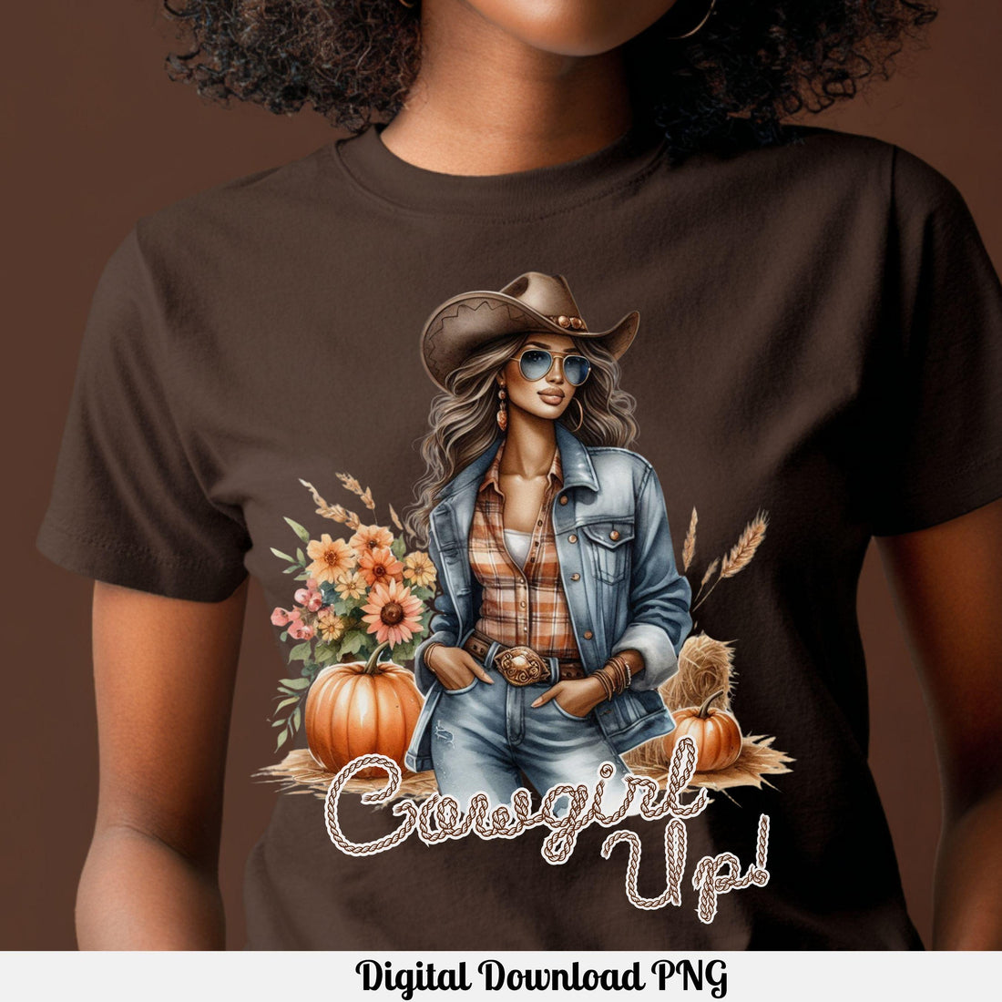 Cowgirl Up Fall Retro Western Cool Melanin Girl PNG,