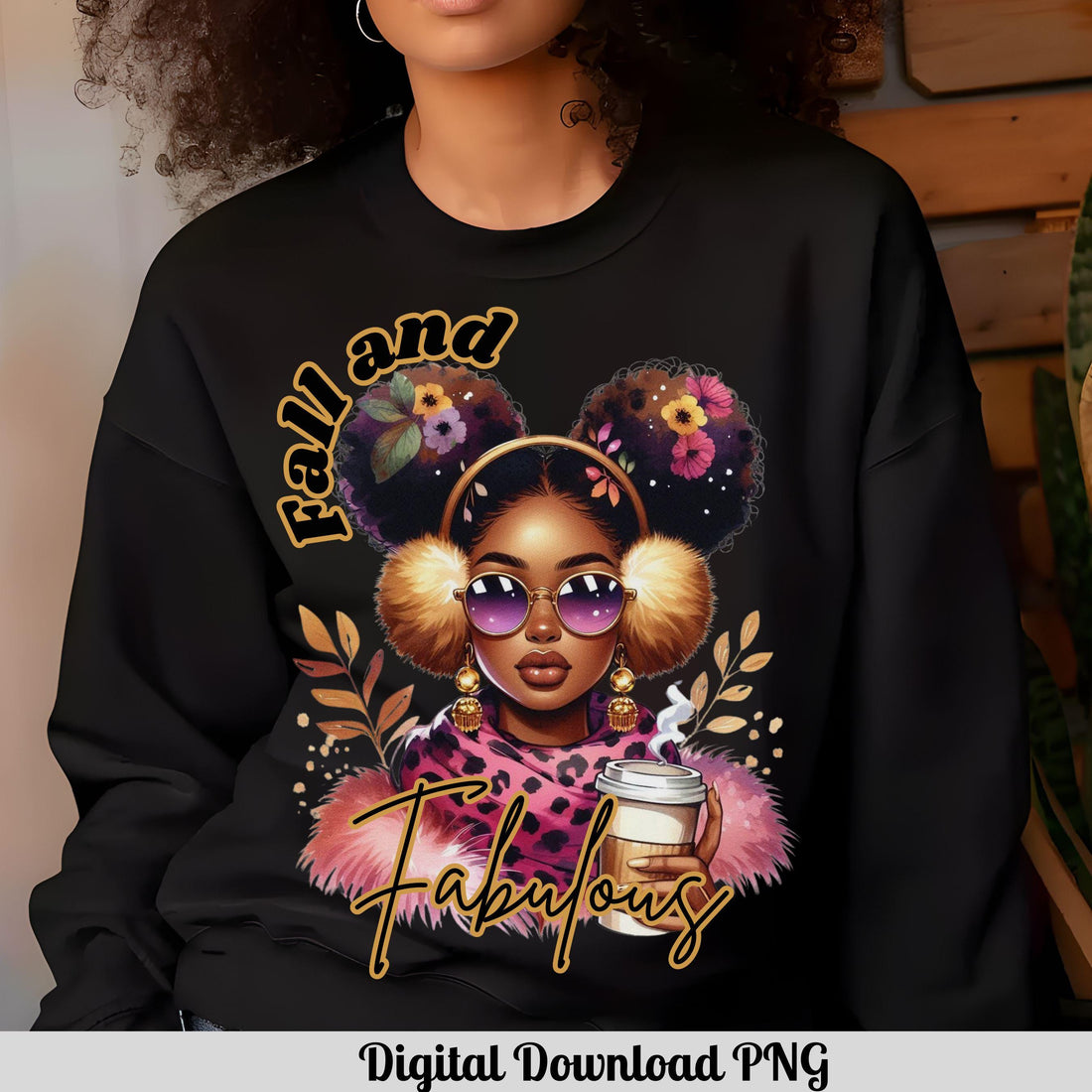 Fall and Fabulous Melanin Coffee Girl PNG