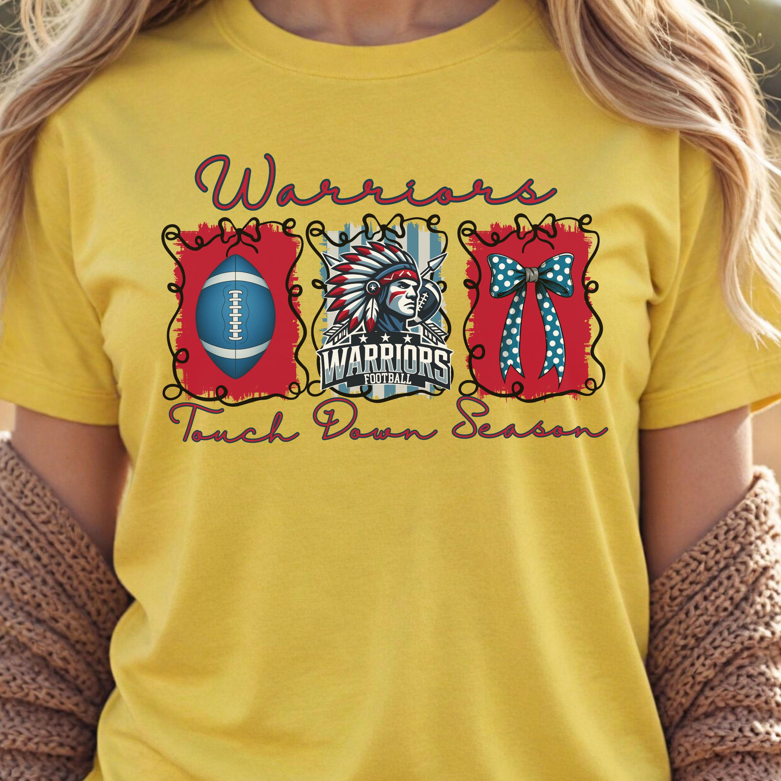 Warriors Football Coquette Bow Touch Down Season PNG