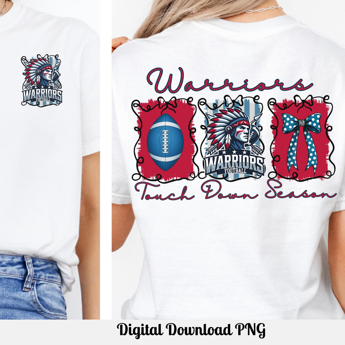 Warriors Football Coquette Bow Touch Down Season PNG