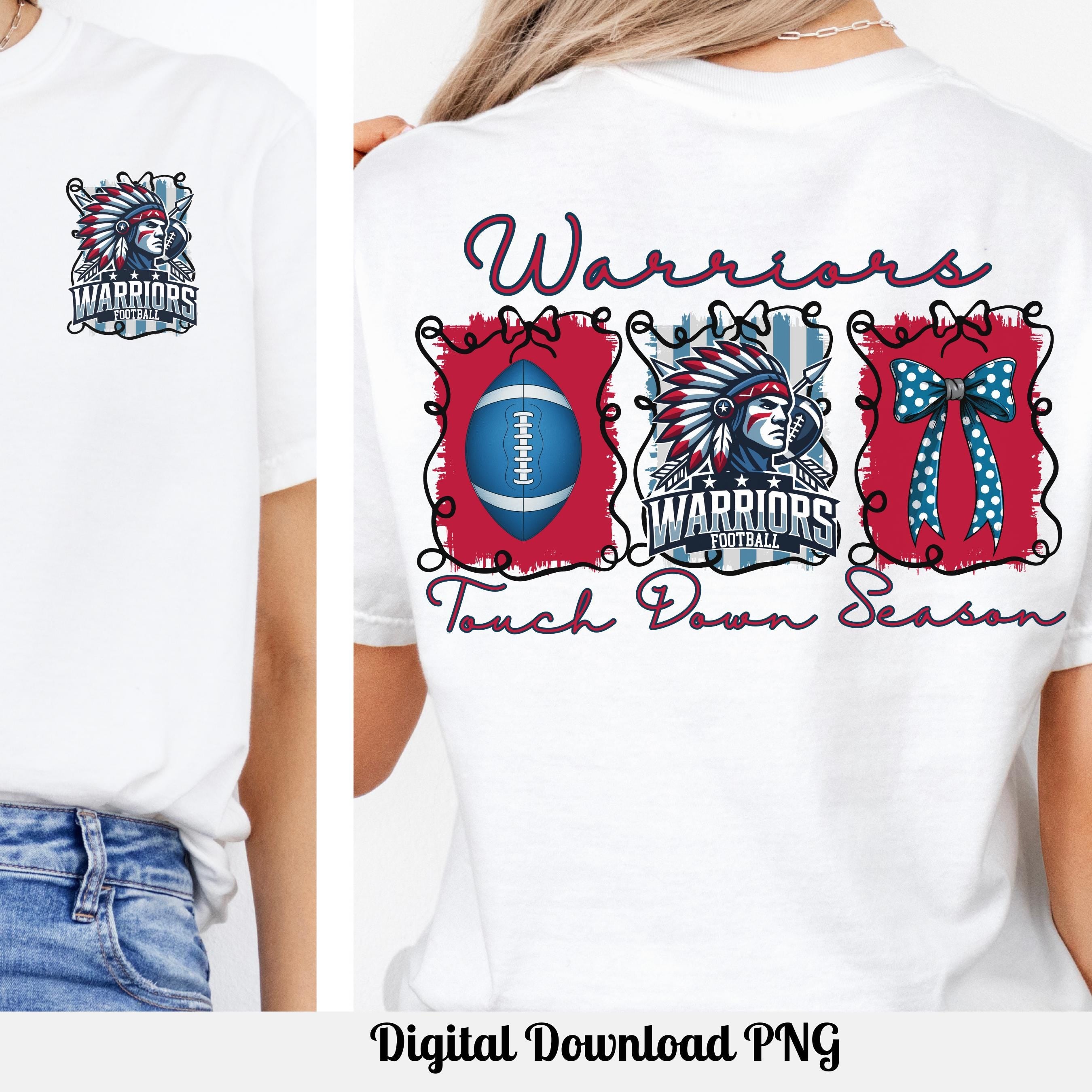 Warriors Football Coquette Bow Touch Down Season PNG