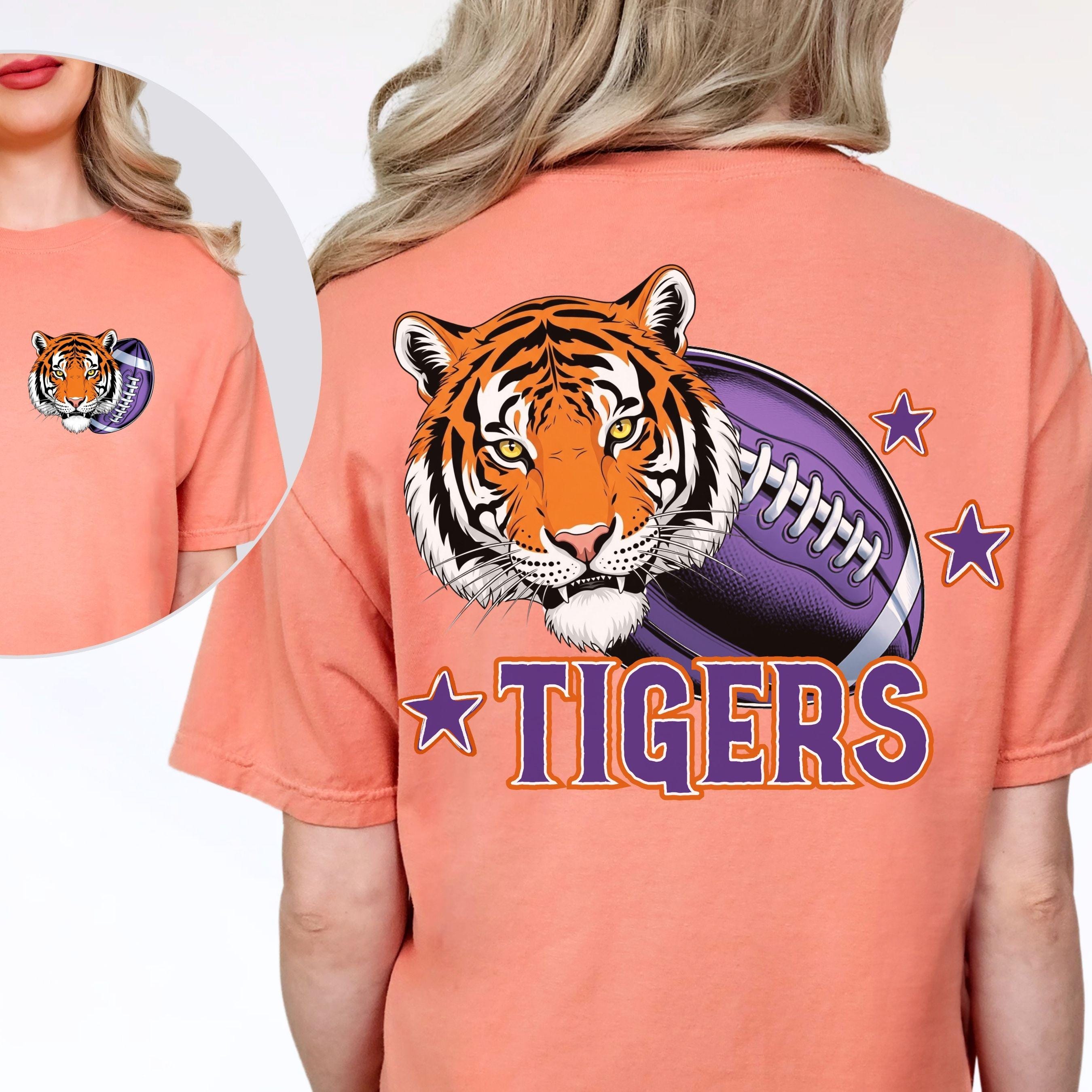 Tigers Trendy Stamp Coquette Bow Football PNG Purple Orange