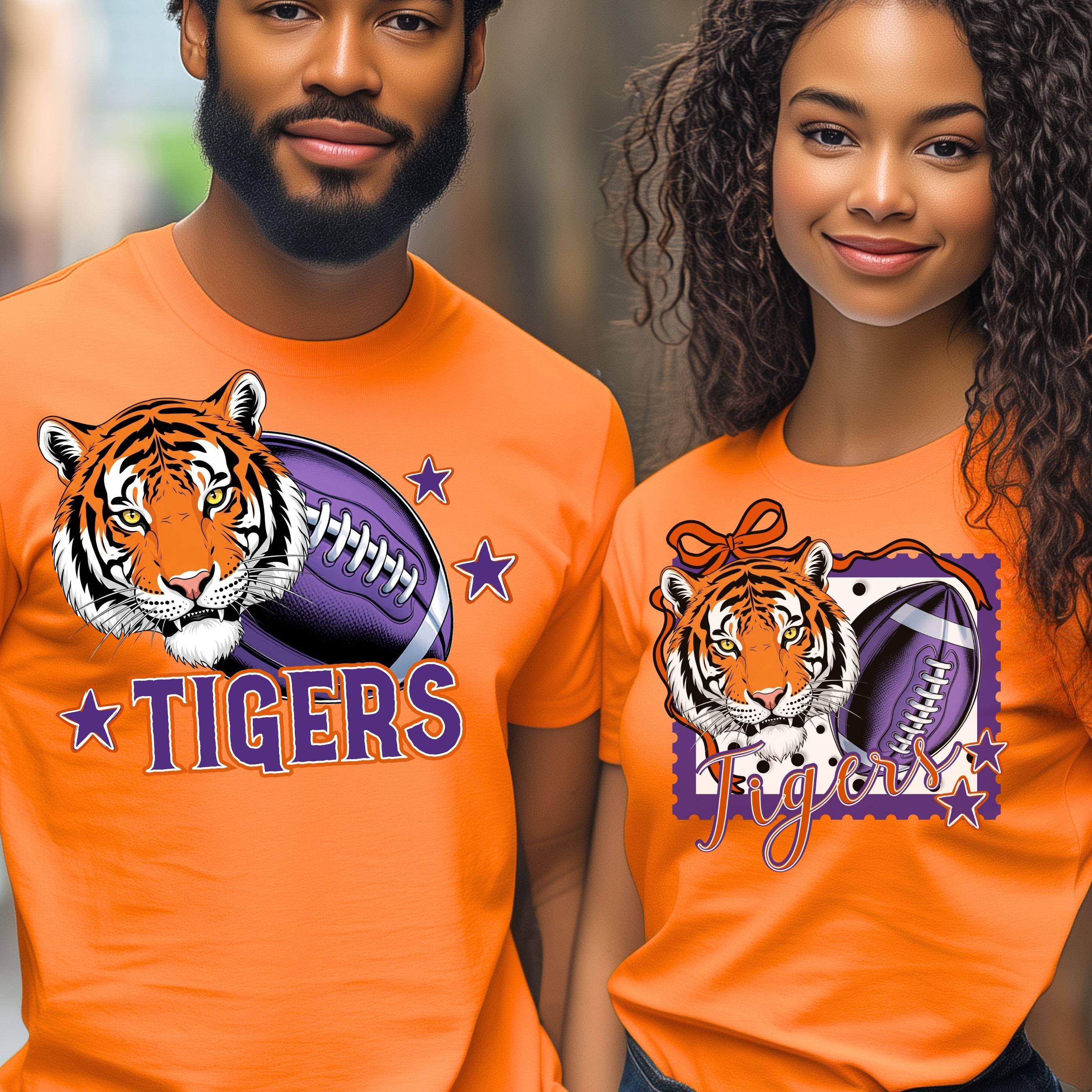 Tigers Trendy Stamp Coquette Bow Football PNG Purple Orange