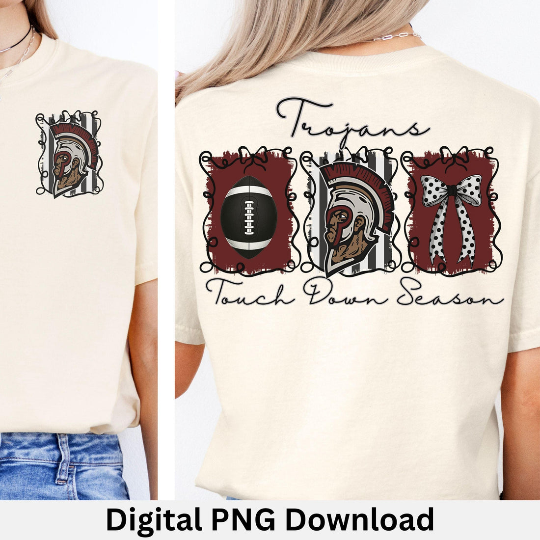 Trojans Coquette Bow Touch Down Season Football PNG