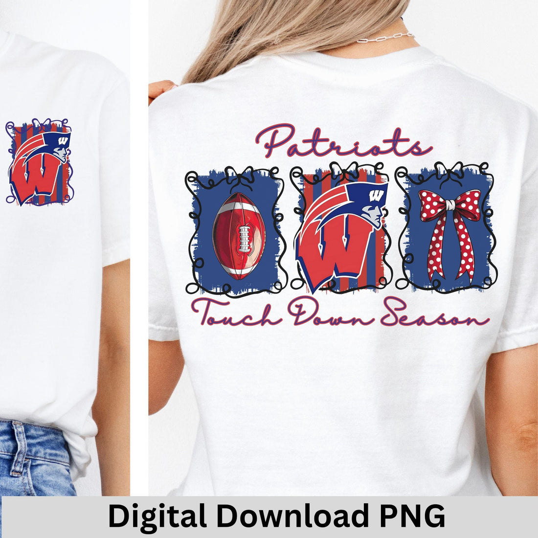Patriots Coquette Bow Touch Down Season Football PNG Westover