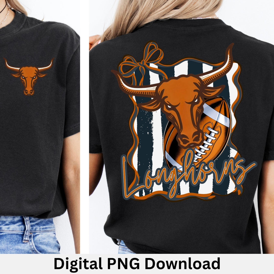 Longhorn Coquette Bow Stripe Design Football PNG