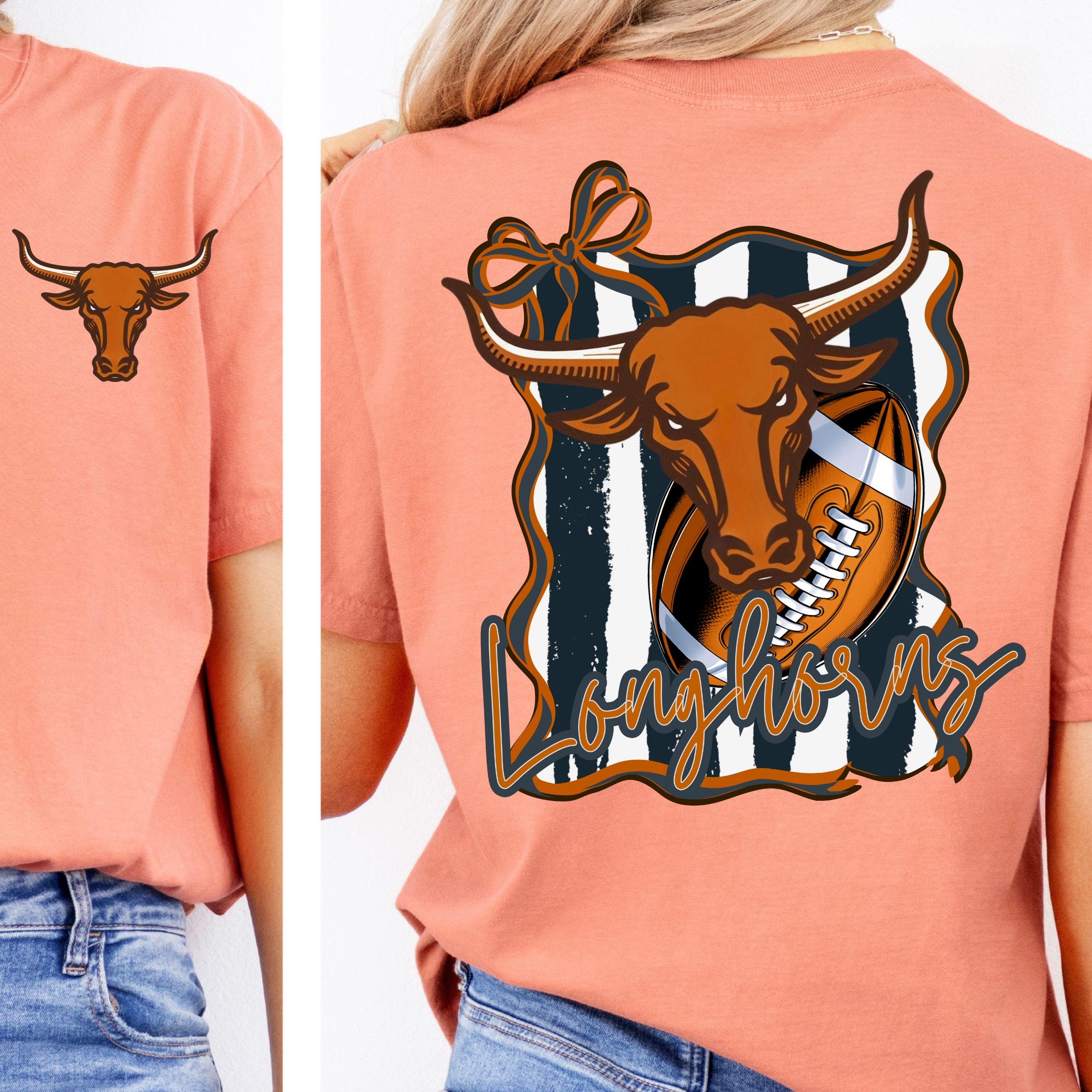 Longhorn Coquette Bow Stripe Design Football PNG
