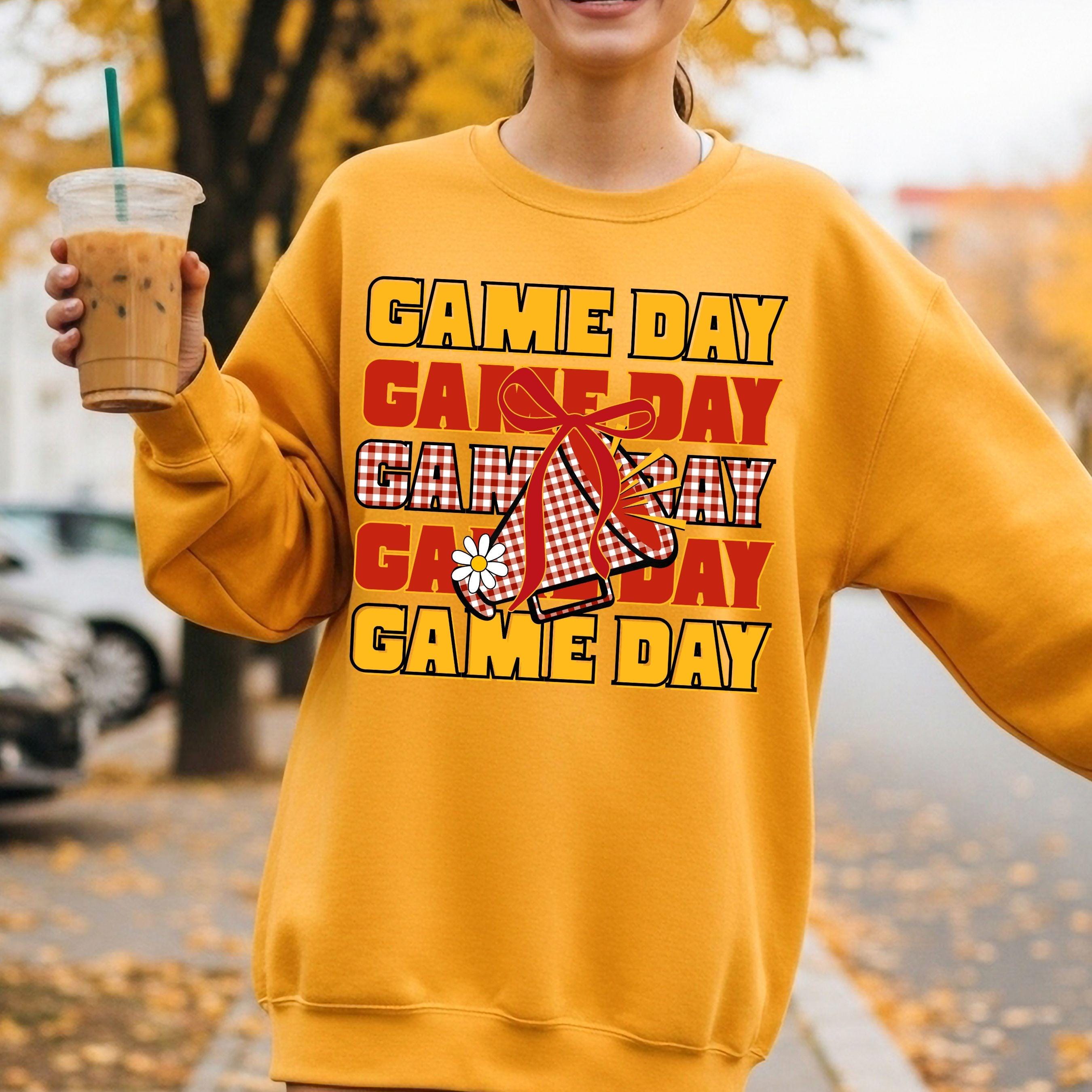Game Day Red & Gold Gingham Cheer Megaphone with Coquette Bow PNG