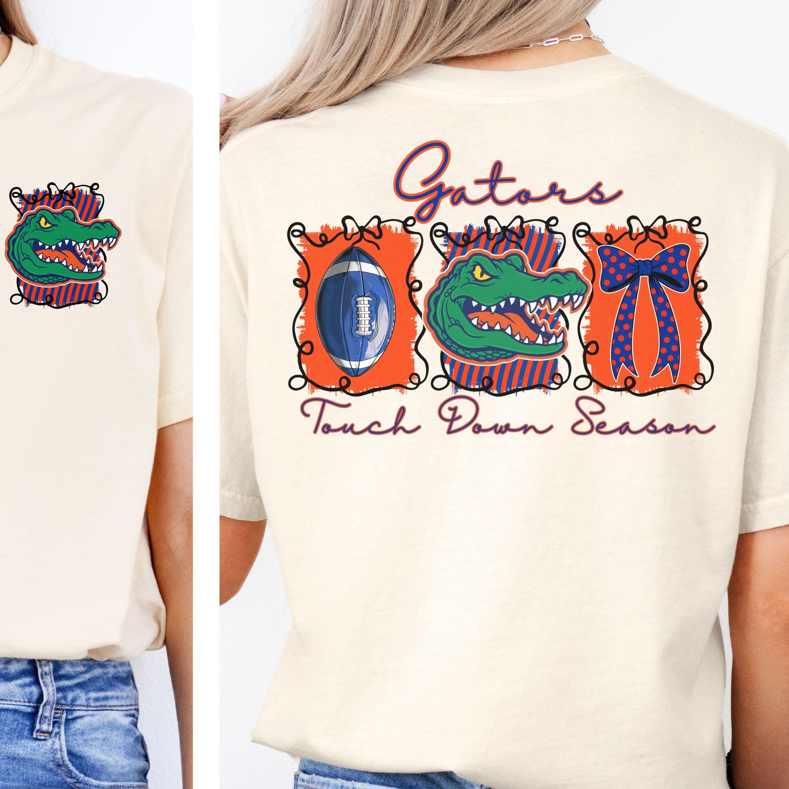 Gators Blue Orange Coquette Bow Football Touch Down Season PNG