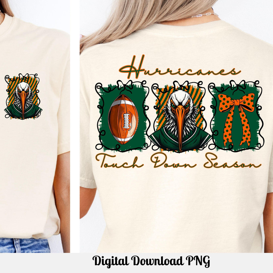 Hurricanes Green Orange Coquette Bow Football Touch Down Season PNG