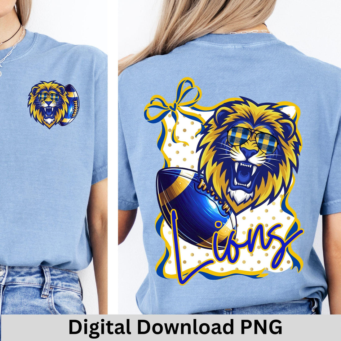 Lions Coquette Bow Polka Dot PNG Blue Gold