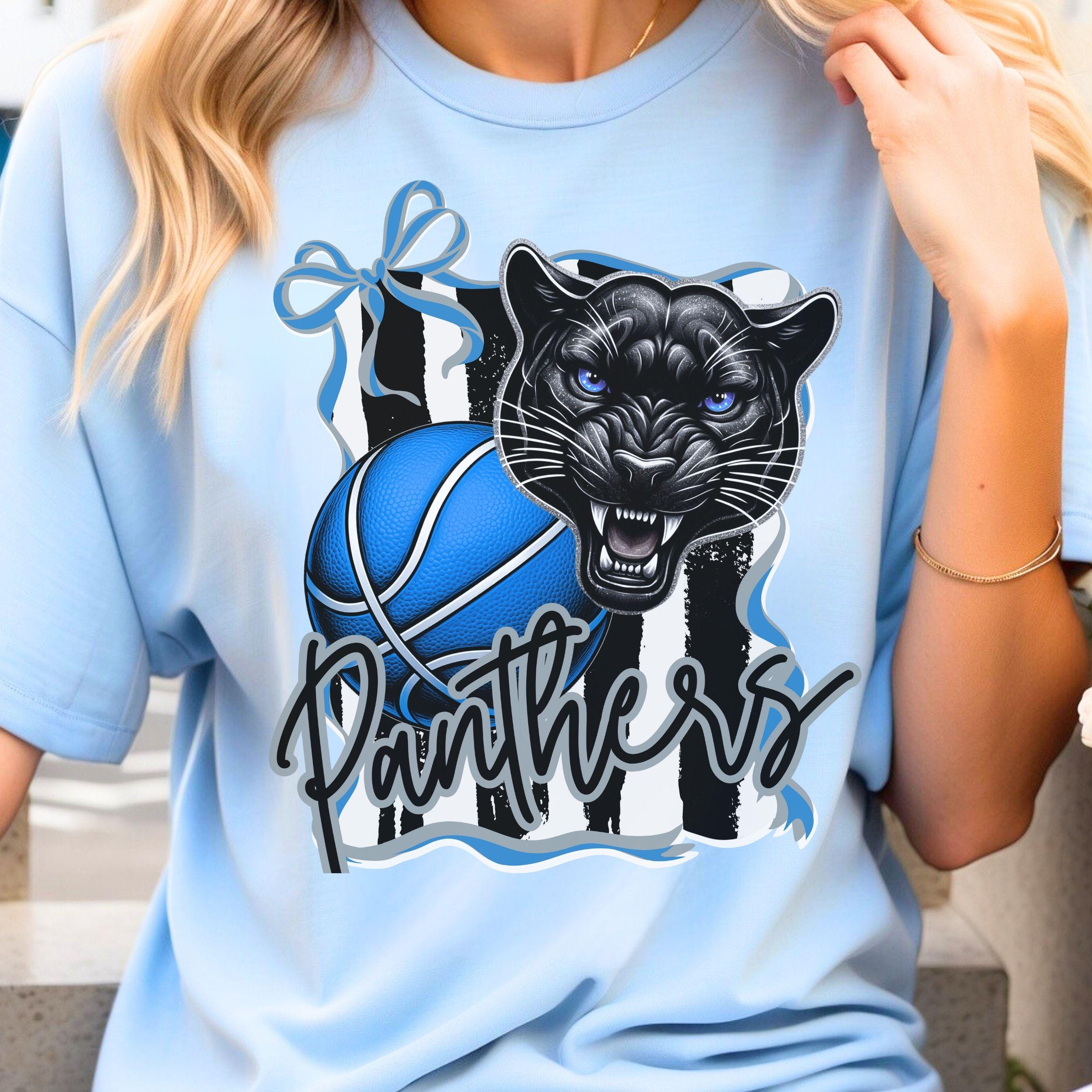 Panthers Basketball Coquette Bow Stipe Pattern PNG Black Blue